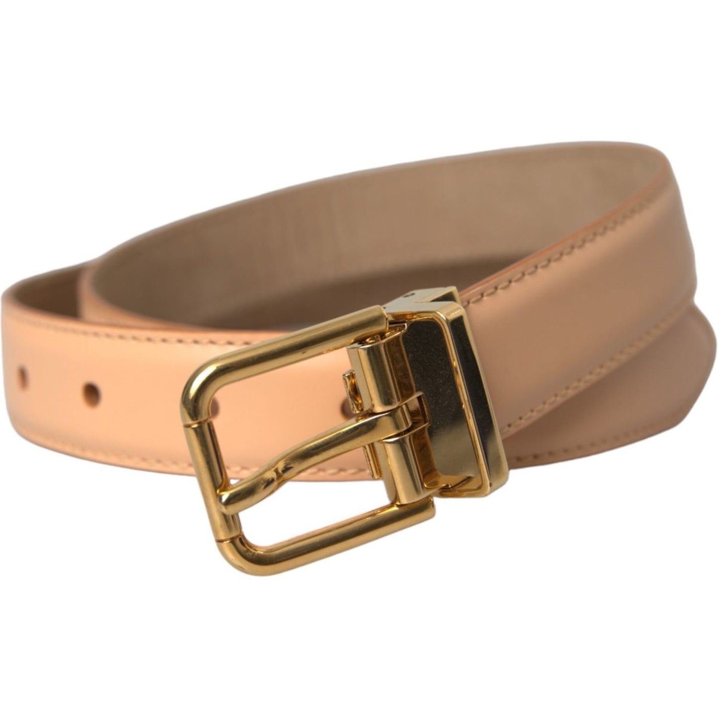 Dolce & Gabbana Beige Calfskin Leather Gold Metal Buckle Belt Dolce & Gabbana Rosy Brown