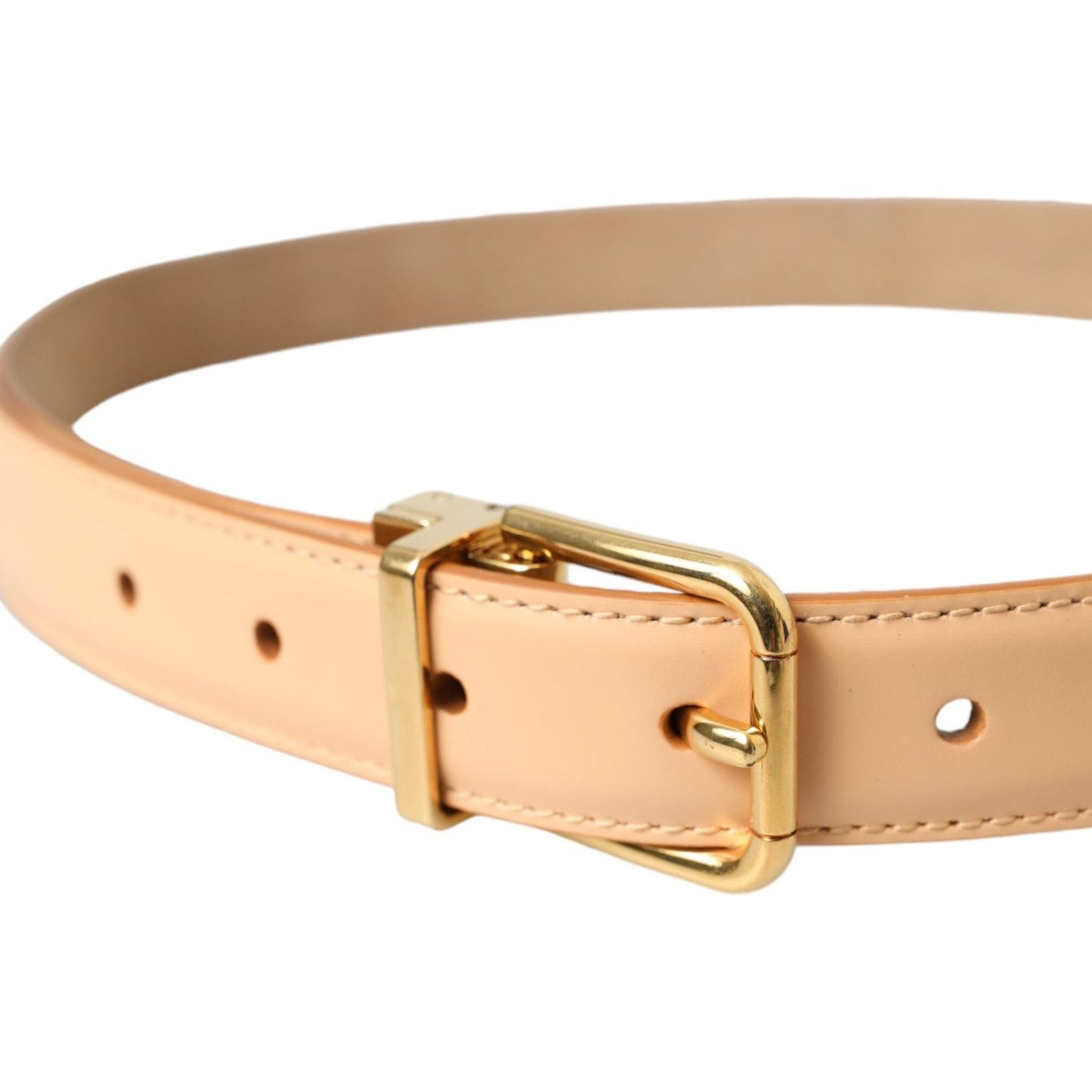 Dolce & Gabbana Beige Calfskin Leather Gold Metal Buckle Belt Dolce & Gabbana Tan