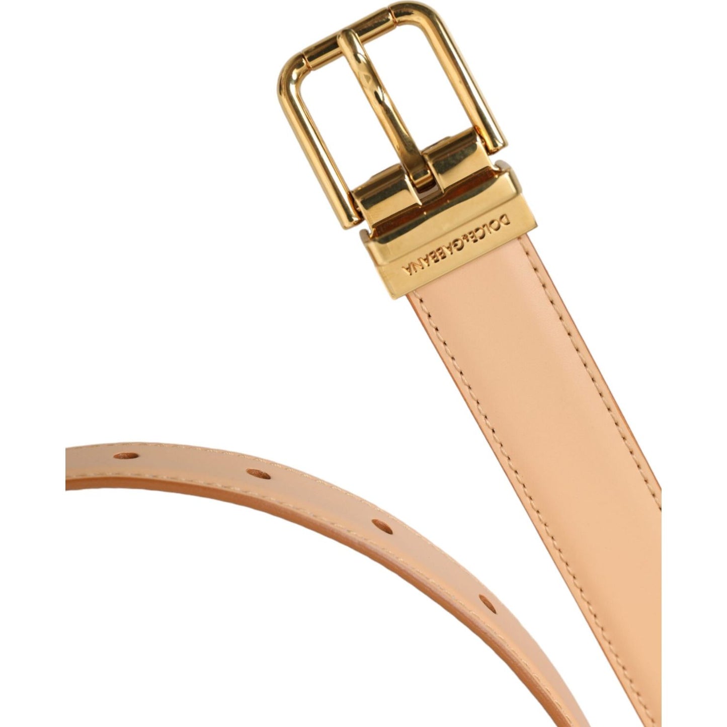 Dolce & Gabbana Beige Calfskin Leather Gold Metal Buckle Belt Dolce & Gabbana Tan