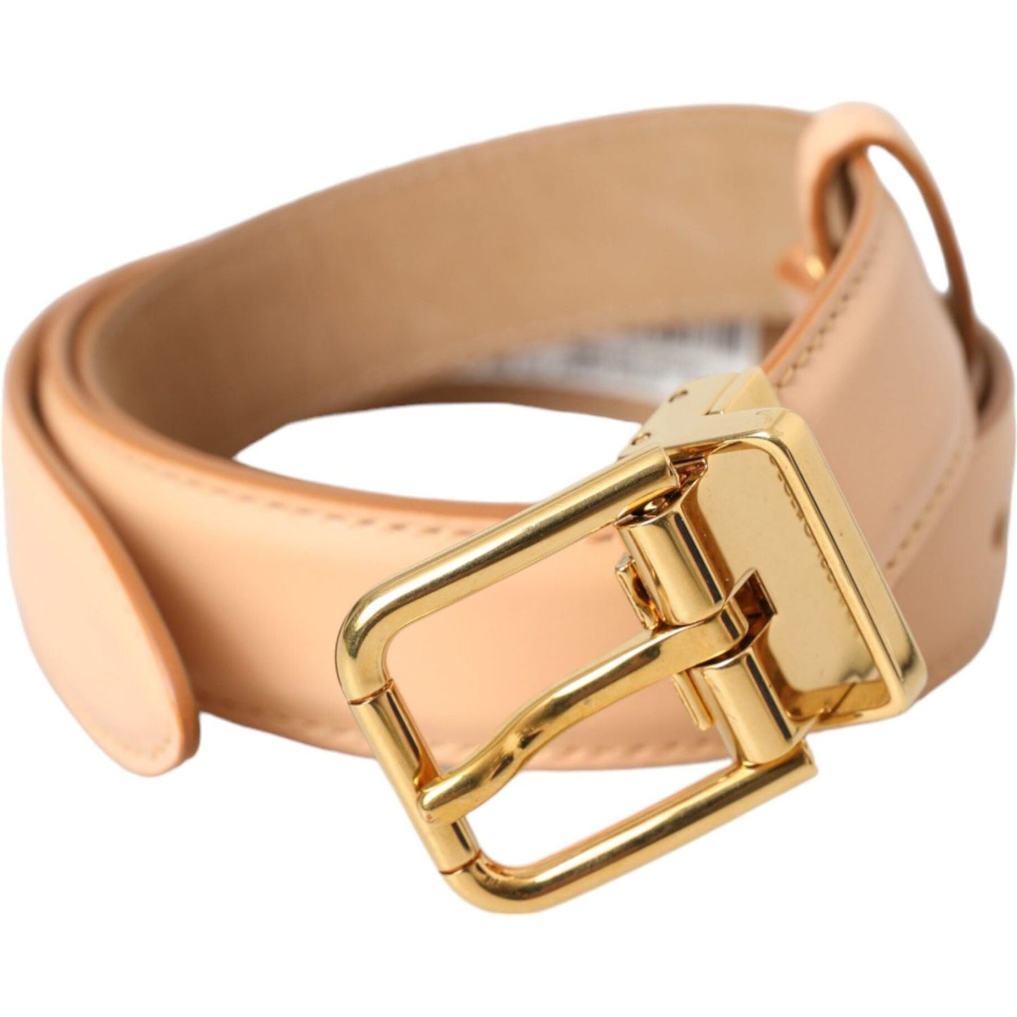 Dolce & Gabbana Beige Calfskin Leather Gold Metal Buckle Belt Dolce & Gabbana Tan