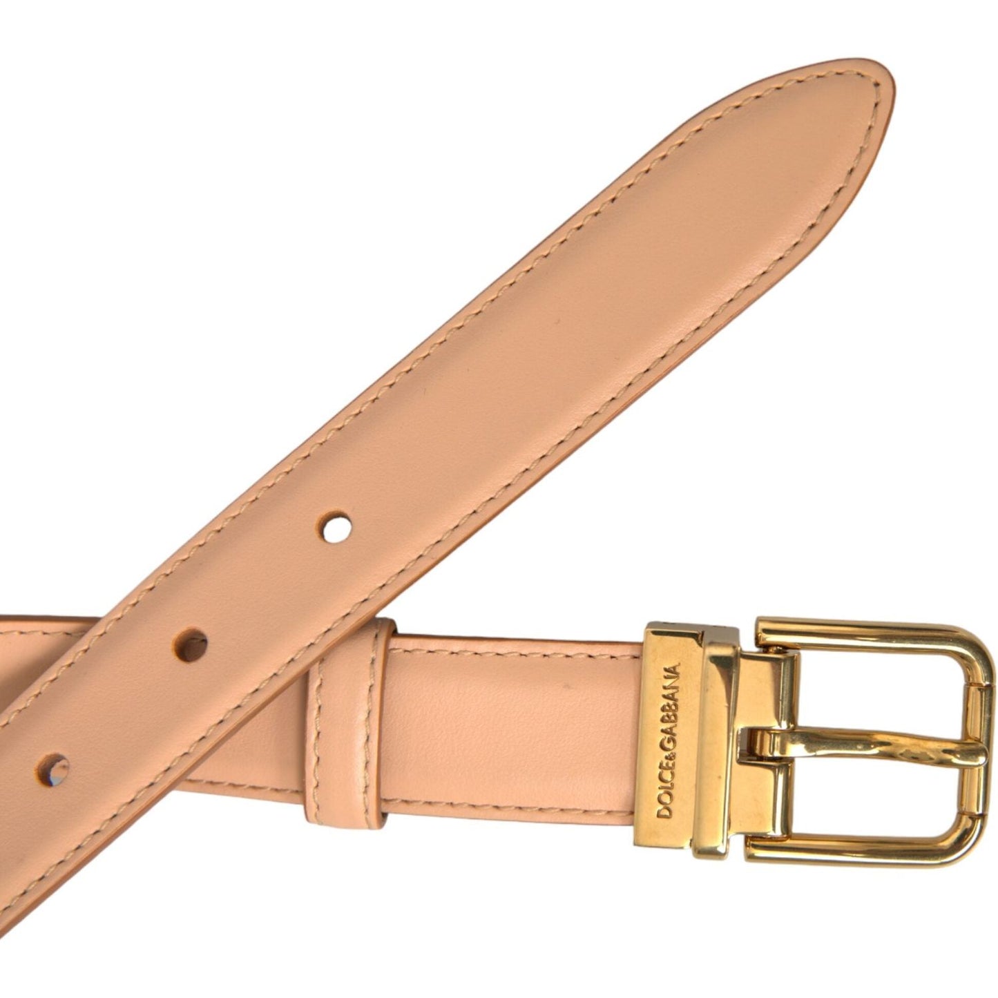 Dolce & Gabbana Beige Calfskin Leather Gold Metal Buckle Belt Dolce & Gabbana Dark Salmon