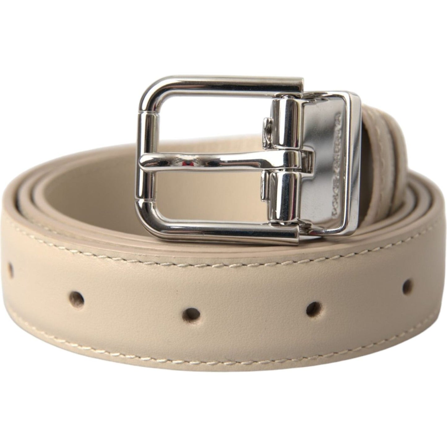 Dolce & Gabbana Beige Calfskin Leather Silver Metal Buckle Belt Dolce & Gabbana Rosy Brown