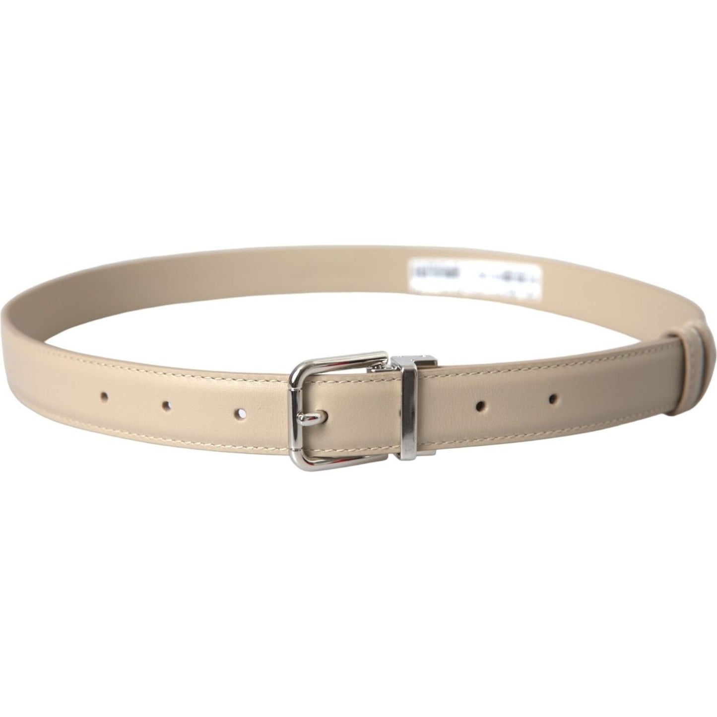Dolce & Gabbana Beige Calfskin Leather Silver Metal Buckle Belt Dolce & Gabbana Tan