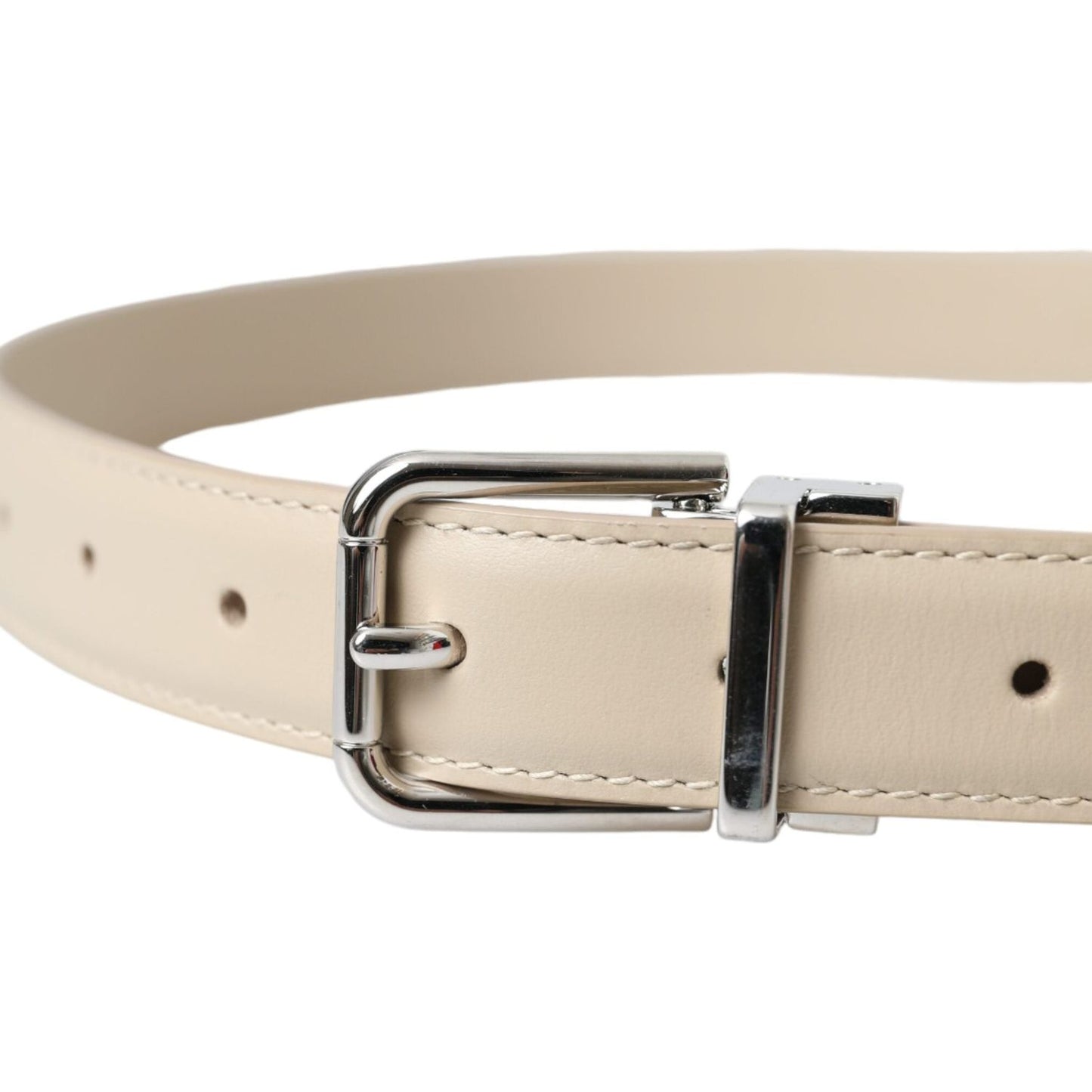 Dolce & Gabbana Beige Calfskin Leather Silver Metal Buckle Belt Dolce & Gabbana Gray
