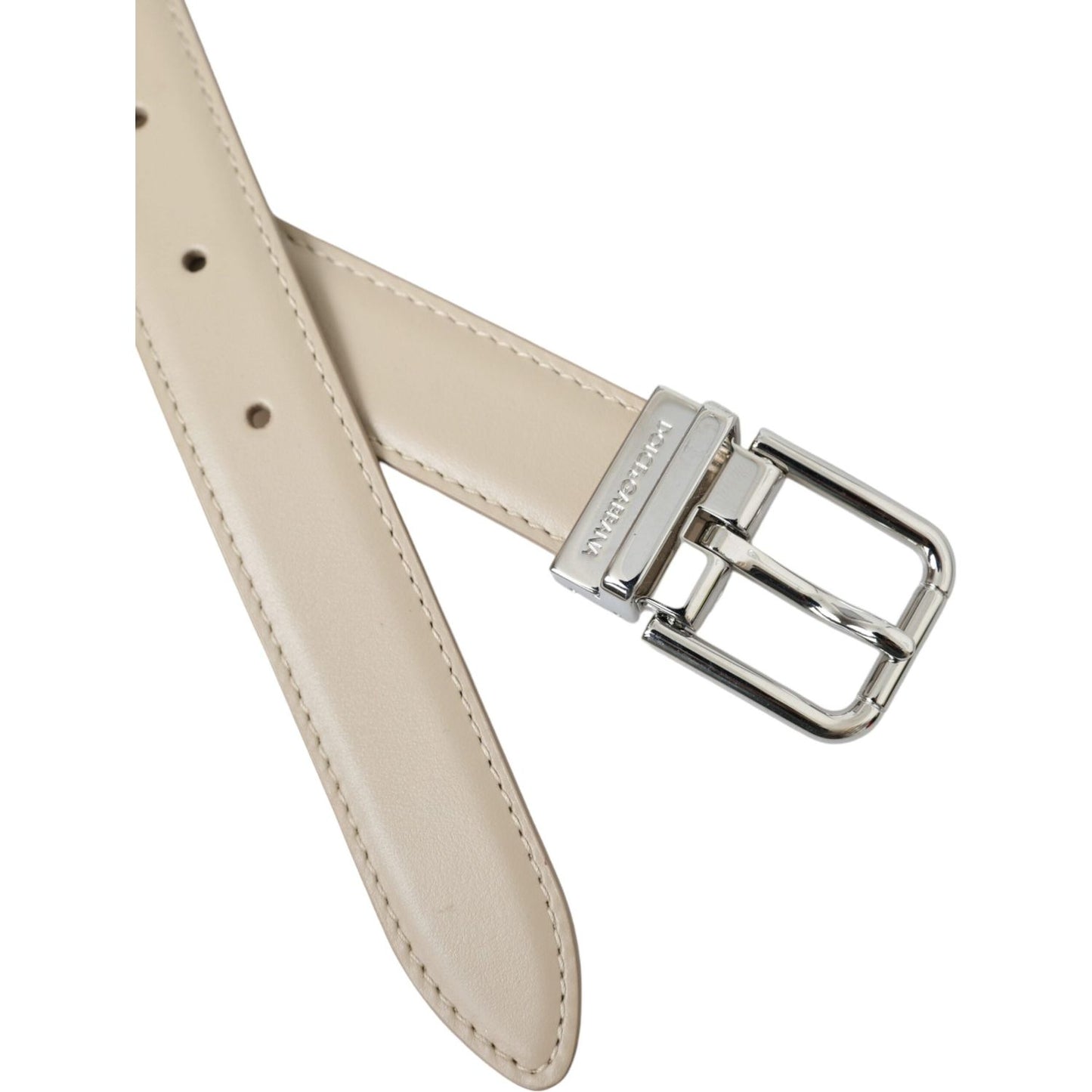 Dolce & Gabbana Beige Calfskin Leather Silver Metal Buckle Belt Dolce & Gabbana Gray