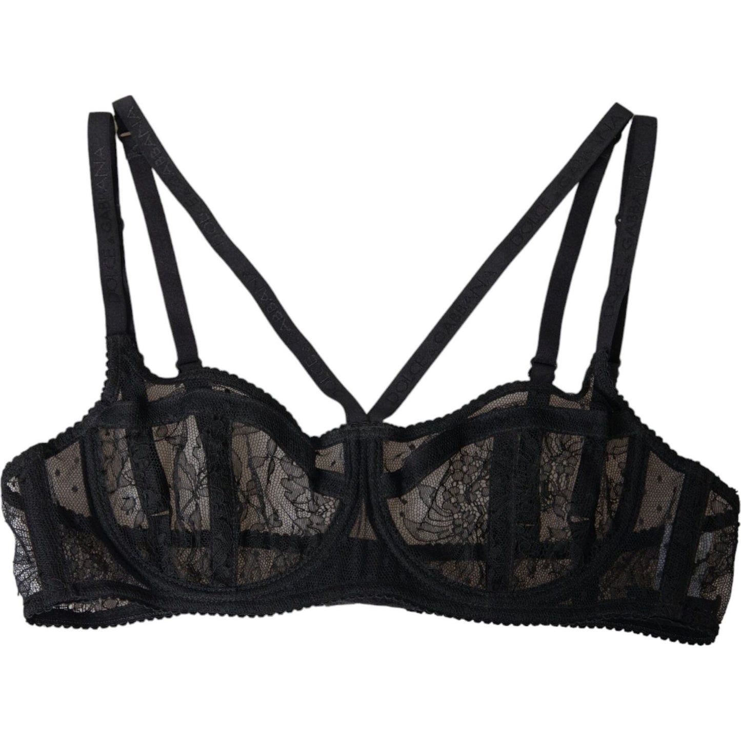 Dolce & Gabbana Black Floral Lace Nylon Balconcino Bra Underwear Dolce & Gabbana Black