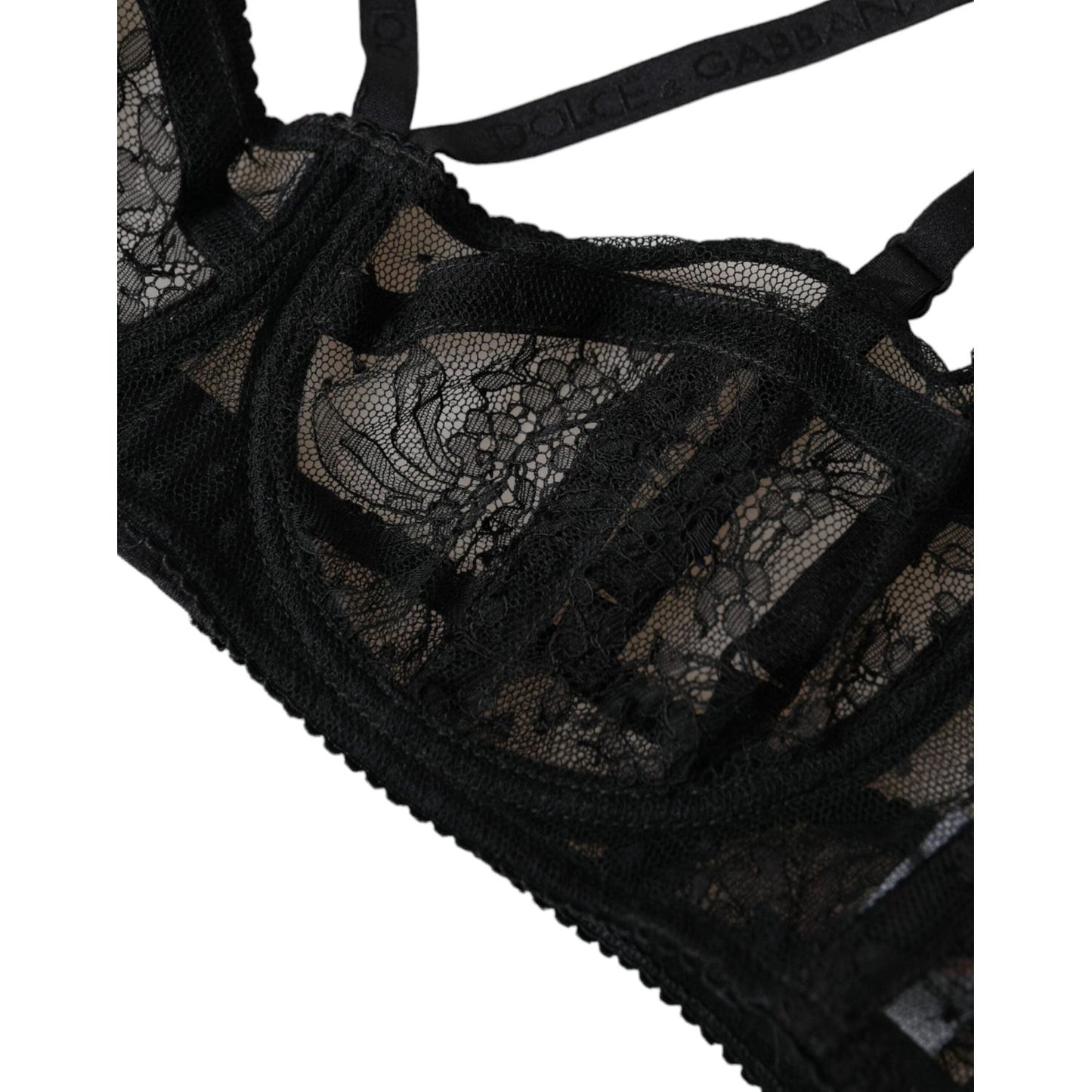 Dolce & Gabbana Black Floral Lace Nylon Balconcino Bra Underwear Dolce & Gabbana Black