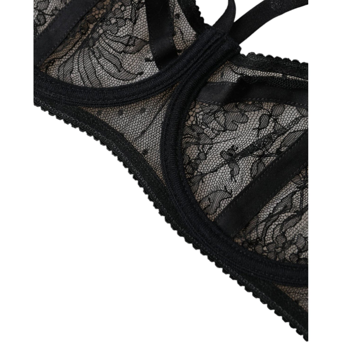 Dolce & Gabbana Black Floral Lace Nylon Balconcino Bra Underwear Dolce & Gabbana Black
