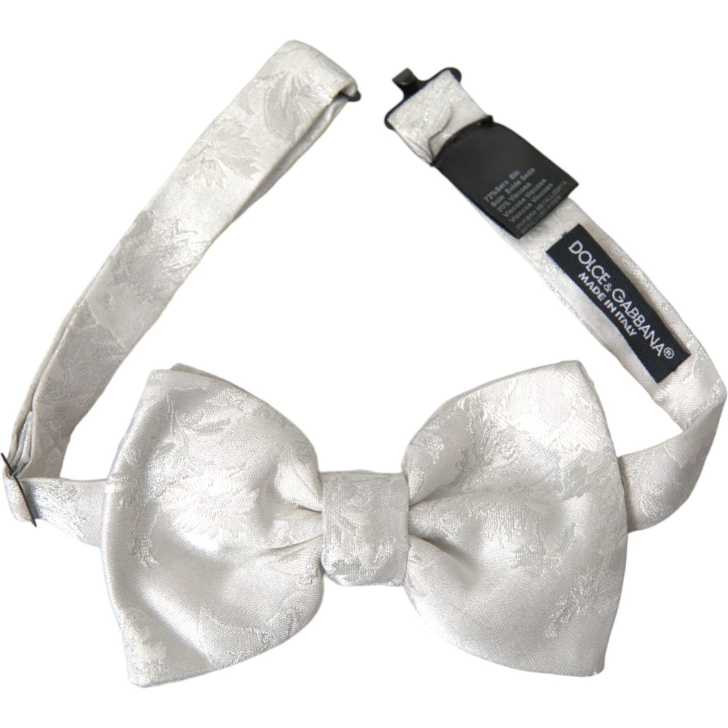Dolce & Gabbana White Floral Silk Adjustable Men Neck Bow Tie Dolce & Gabbana Light Gray