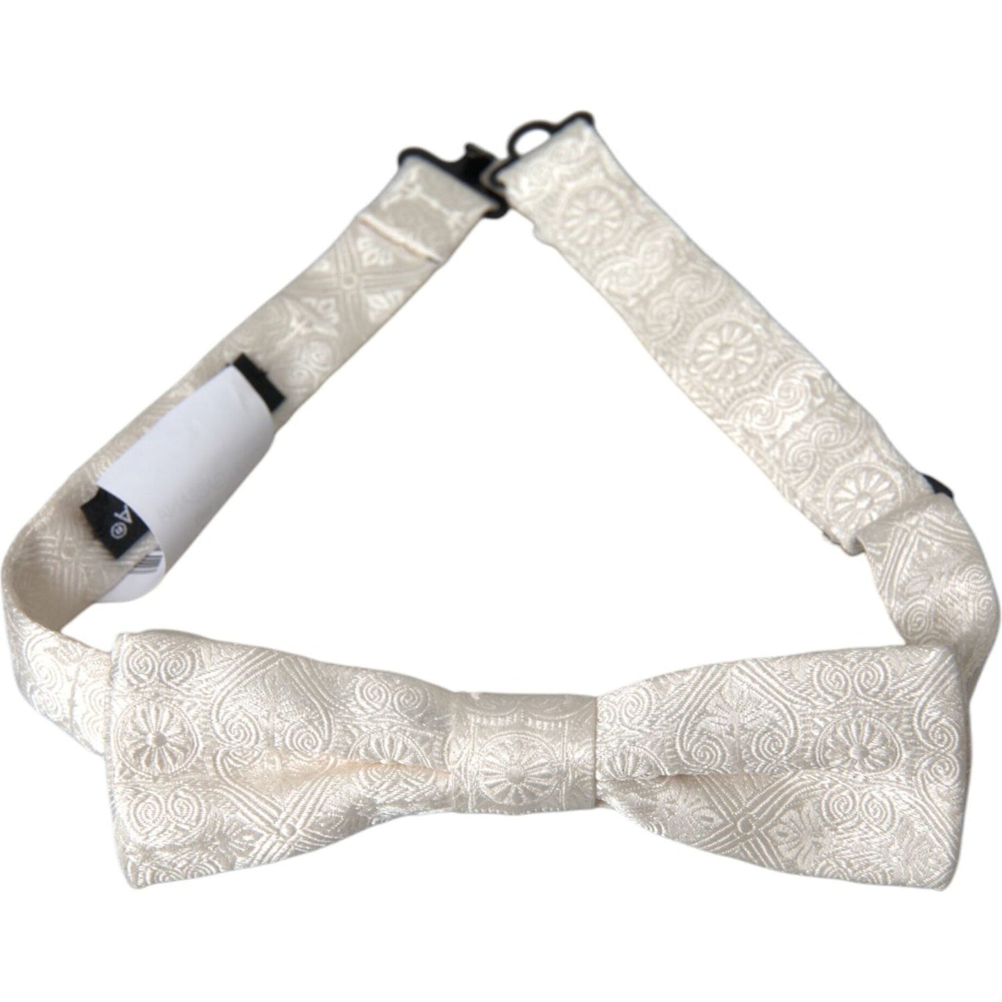 Dolce & Gabbana White Floral Brocade Adjustable Neck Men Bow Tie Dolce & Gabbana Light Gray