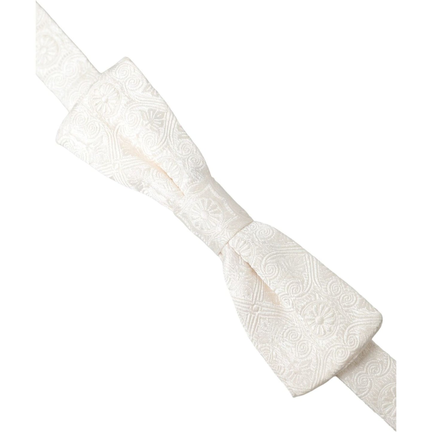 Dolce & Gabbana White Floral Brocade Adjustable Neck Men Bow Tie Dolce & Gabbana Beige