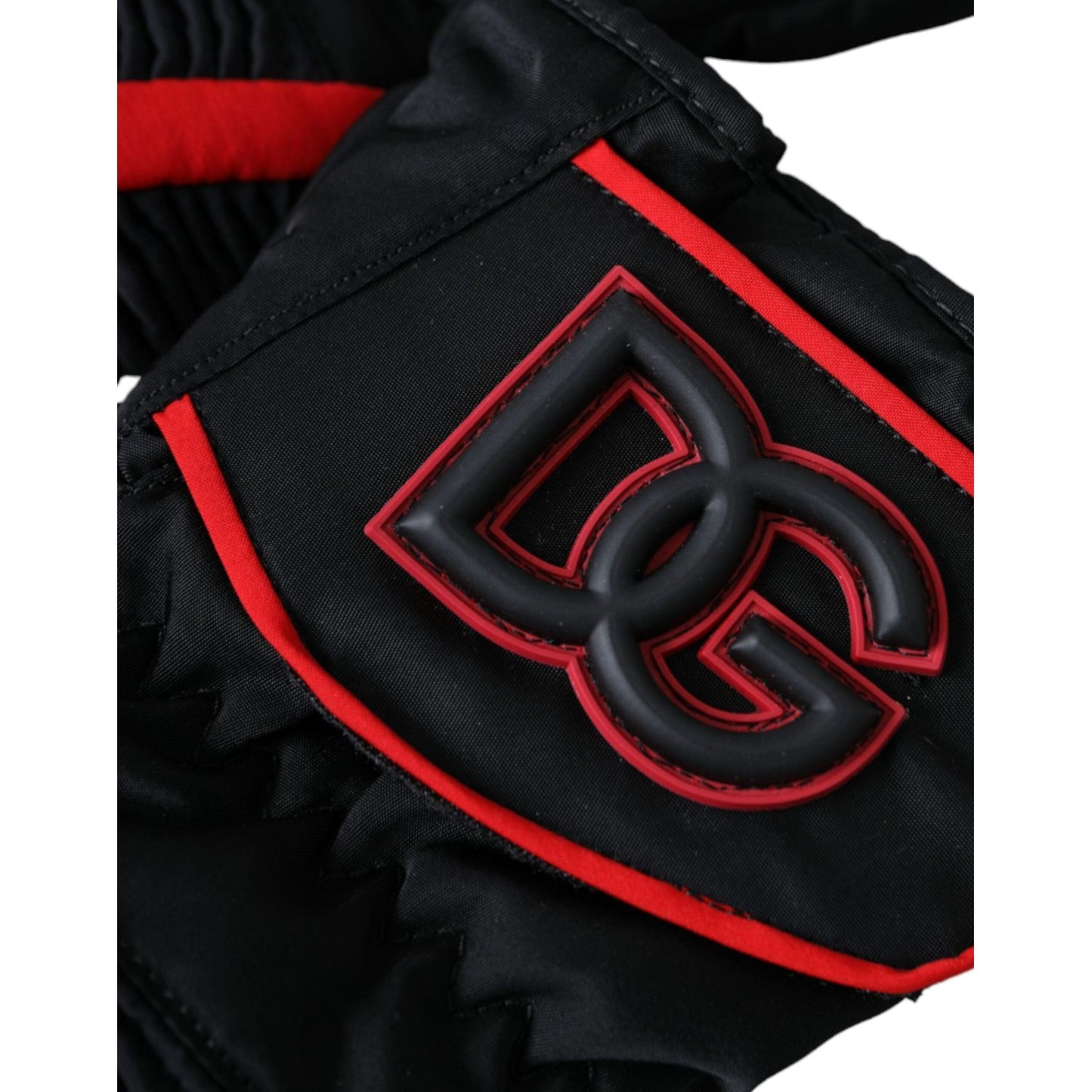 Dolce & Gabbana Black Red Nylon Wrist Length Gloves Dolce & Gabbana Black