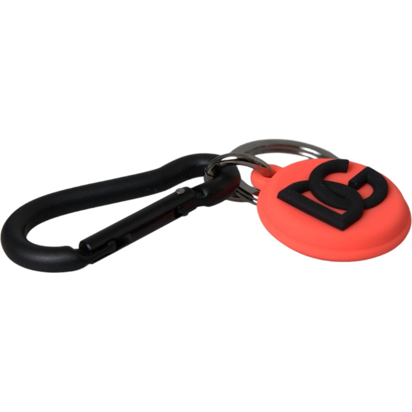 Dolce & Gabbana Red Orange Rubber DG Logo Round Metal Keyring Keychain Dolce & Gabbana Black
