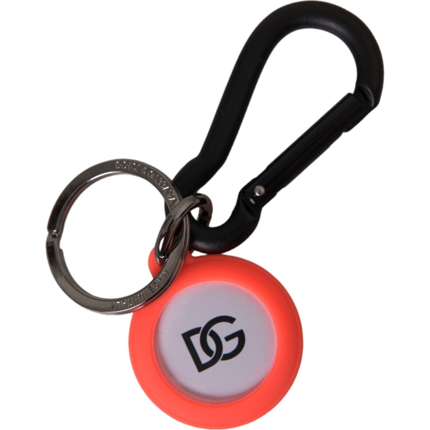 Dolce & Gabbana Red Orange Rubber DG Logo Round Metal Keyring Keychain Dolce & Gabbana Black
