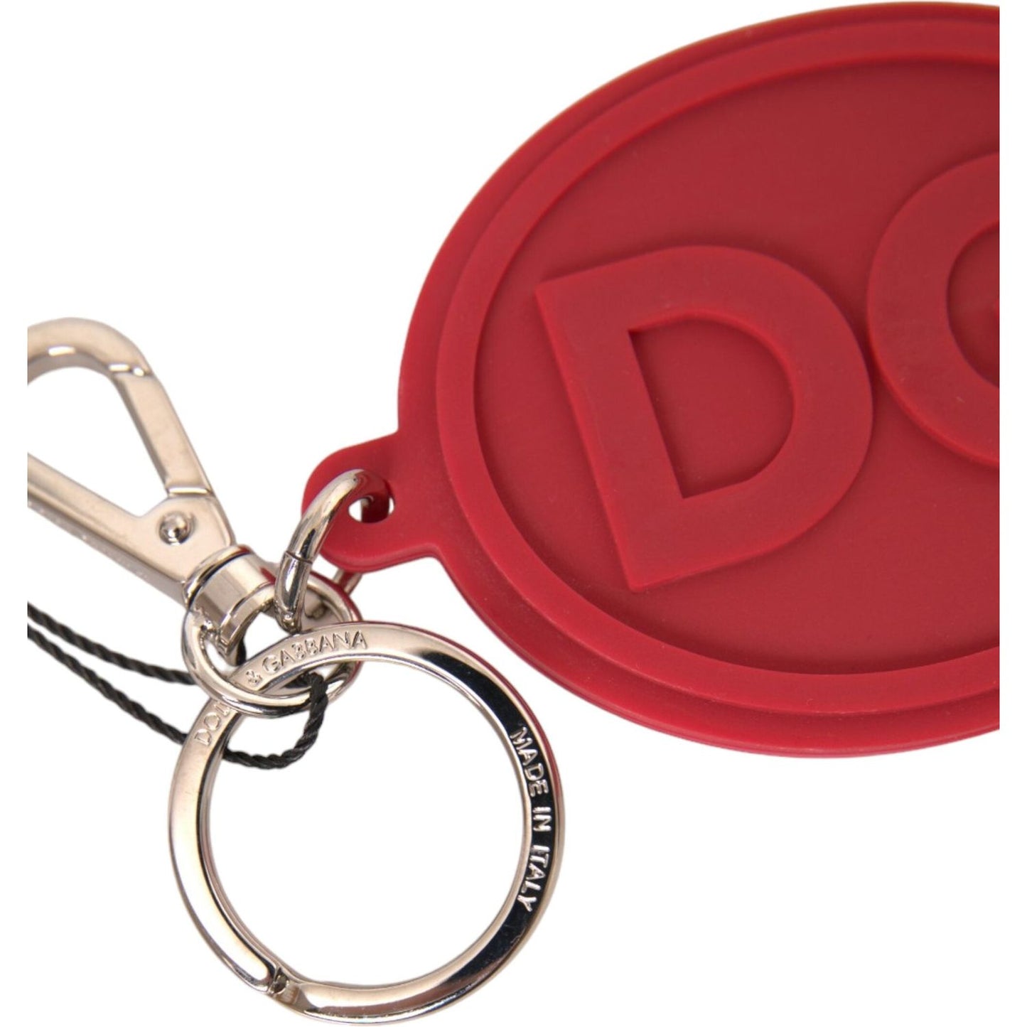 Dolce & Gabbana Red Rubber DG Logo Silver Brass Metal Keyring Keychain Dolce & Gabbana Brown
