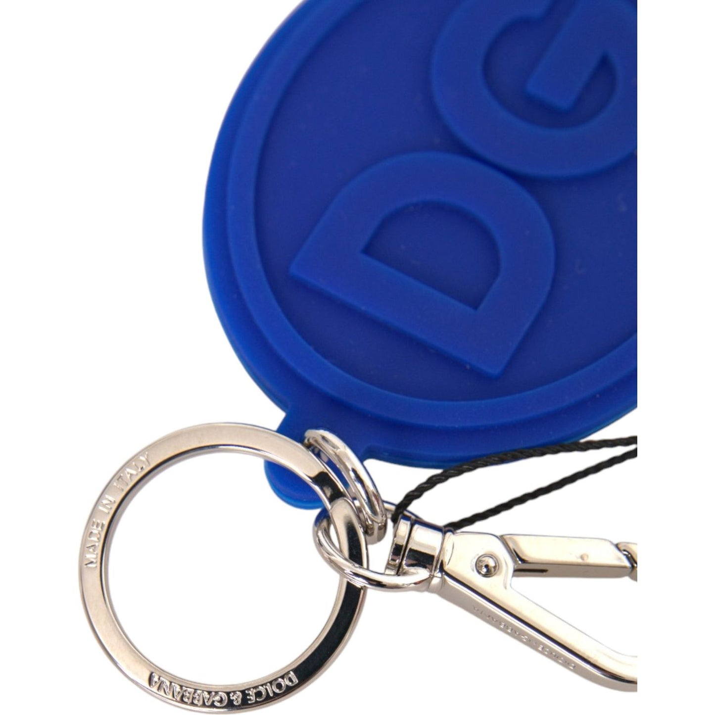 Dolce & Gabbana Blue Rubber DG Logo Silver Brass Metal Keyring Keychain Dolce & Gabbana Midnight Blue