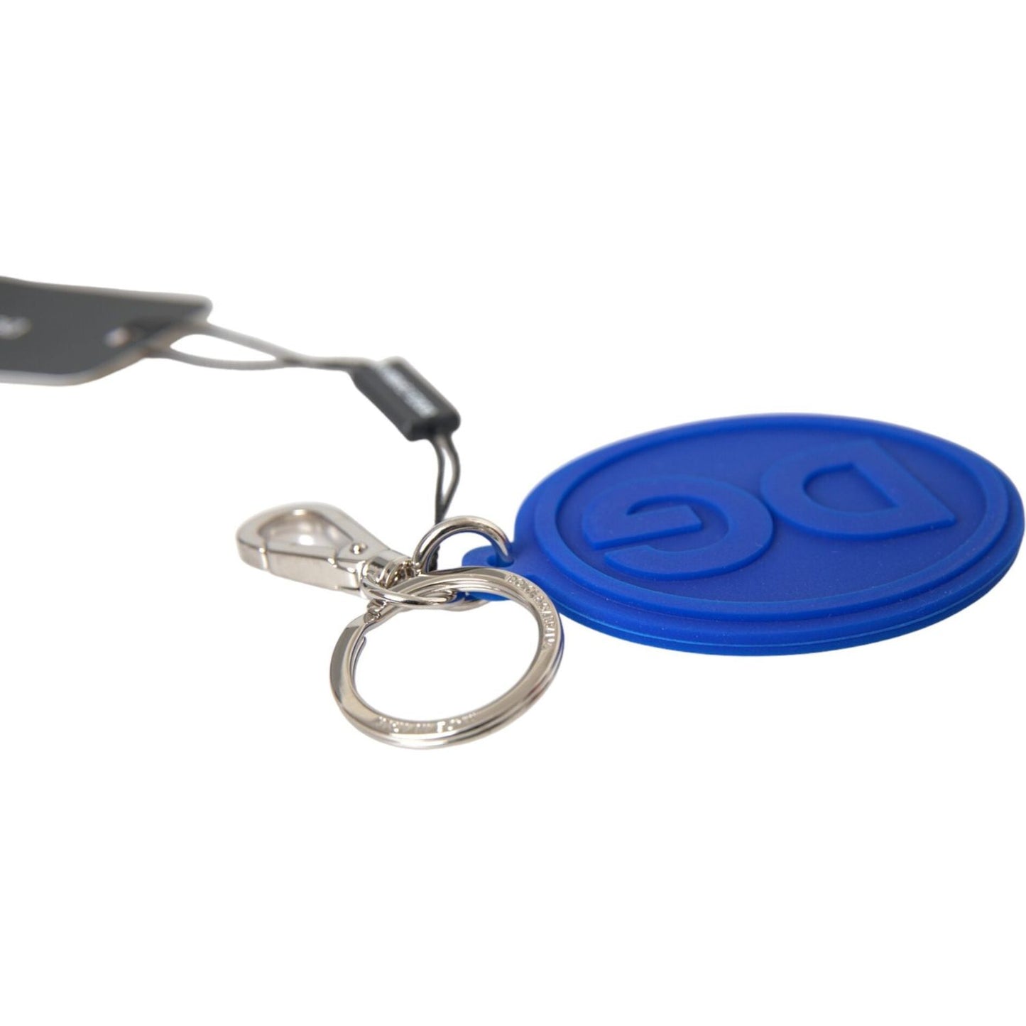 Dolce & Gabbana Blue Rubber DG Logo Silver Brass Metal Keyring Keychain Dolce & Gabbana Dark Slate Blue