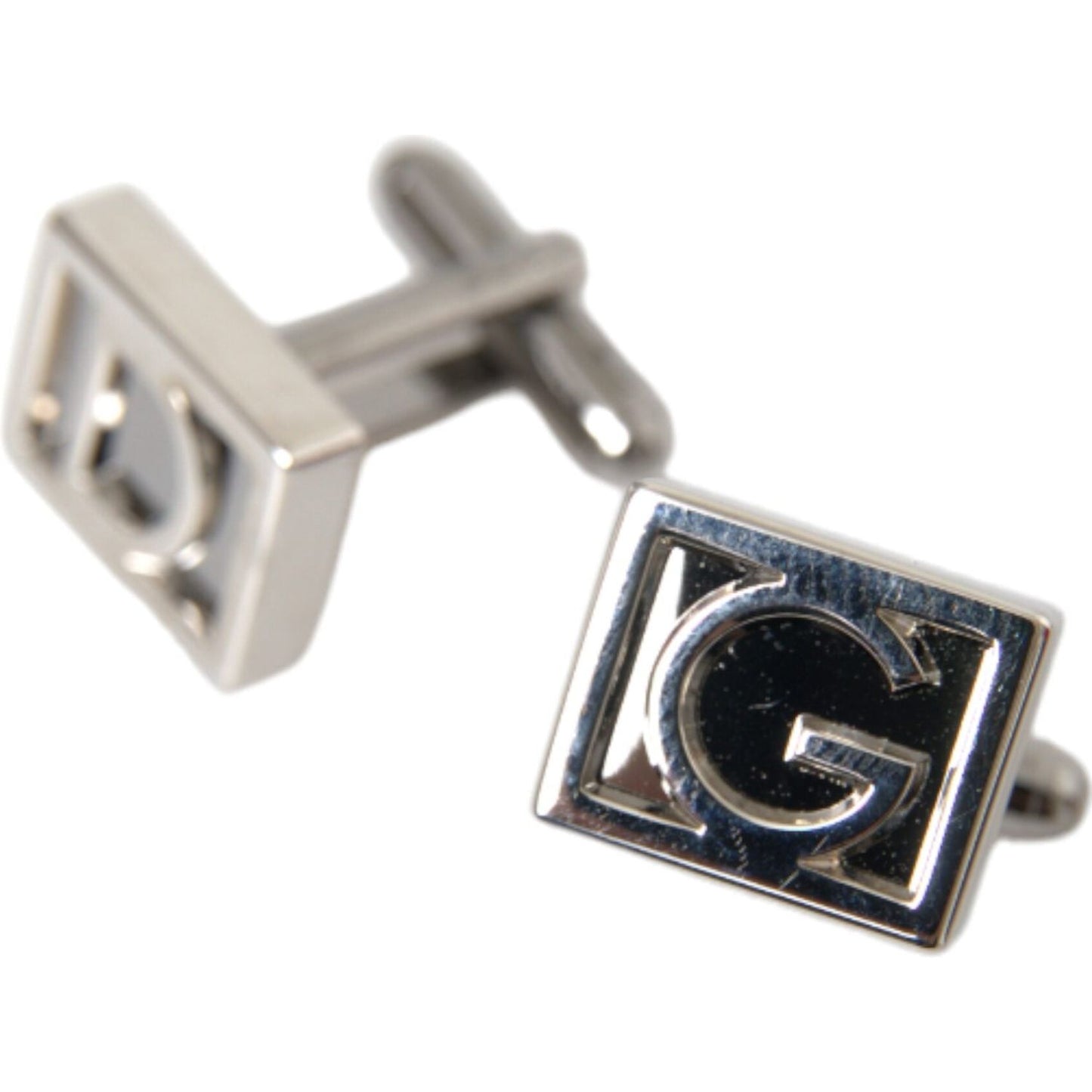Dolce & Gabbana Silver Plated Metal Brass DG Logo Pin Cufflinks Cufflinks Dolce & Gabbana Gray