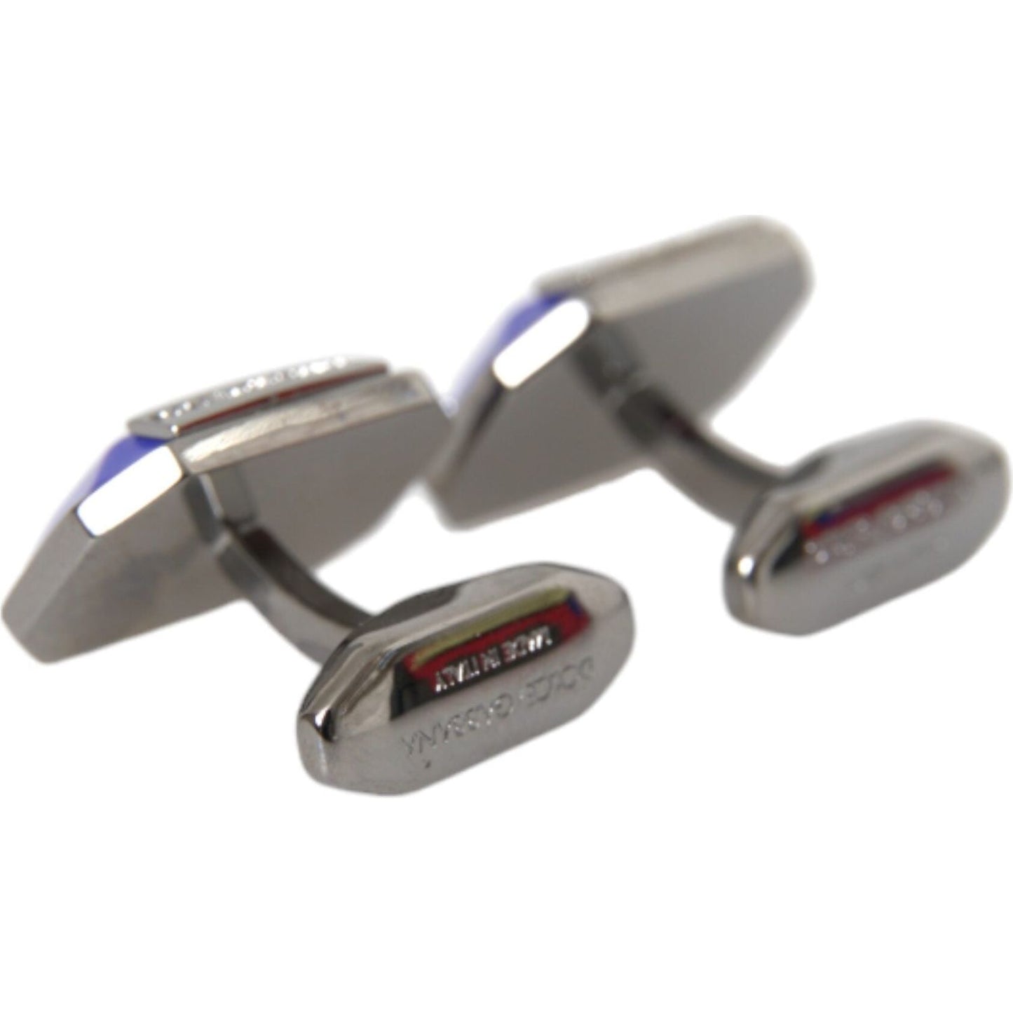 Dolce & Gabbana Silver Plated Brass Pin Crystal Cufflinks Cufflinks Dolce & Gabbana Dim Gray