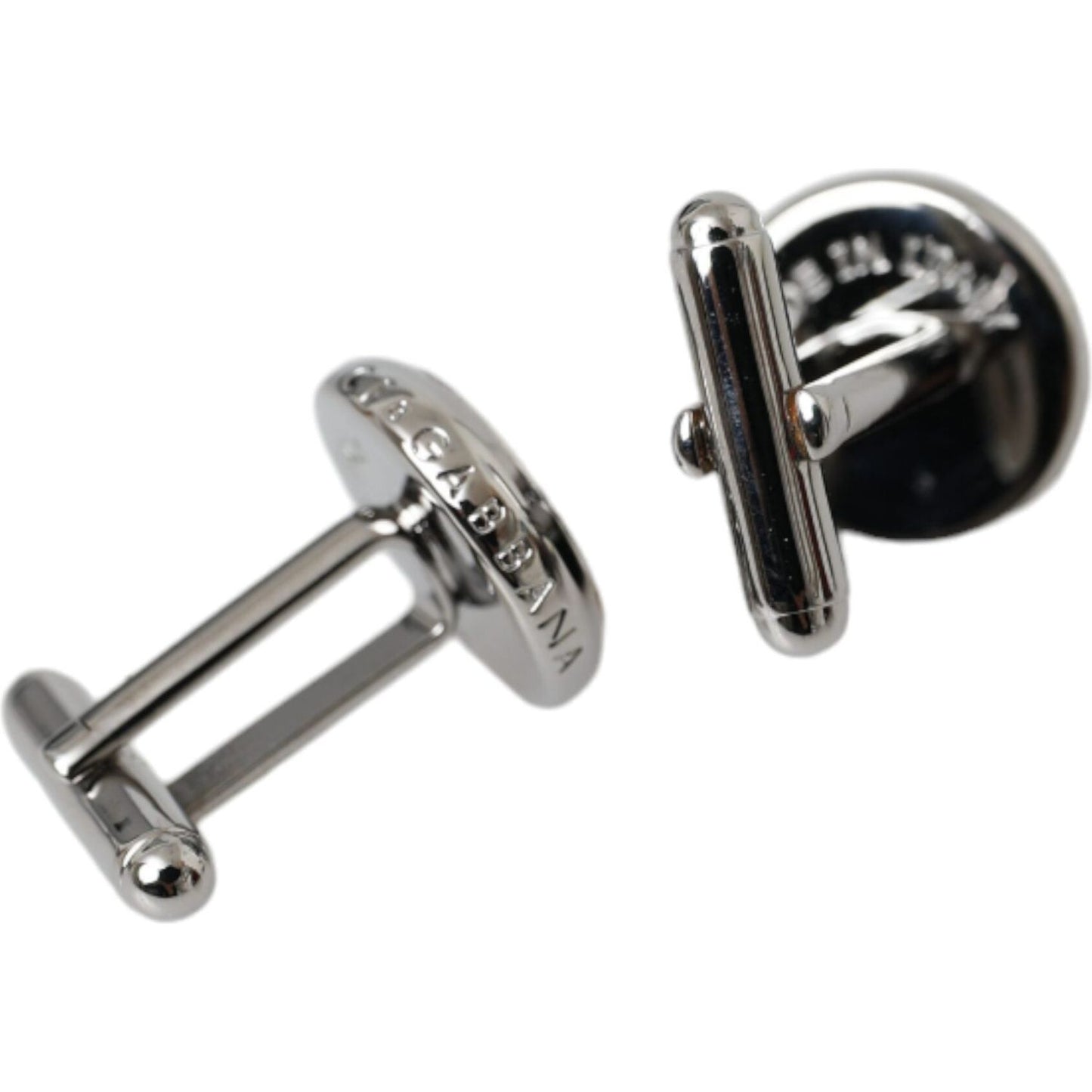 Dolce & Gabbana Silver Plated Brass Round Pin Men Cufflinks Cufflinks Dolce & Gabbana Dim Gray