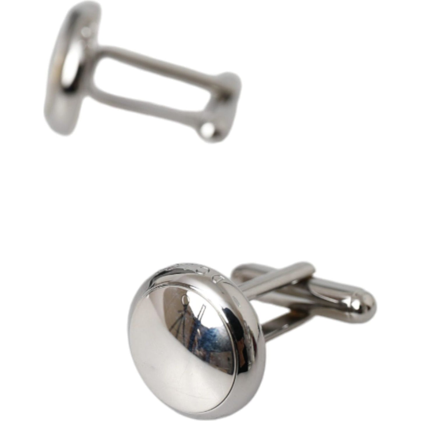 Dolce & Gabbana Silver Plated Brass Round Pin Men Cufflinks Cufflinks Dolce & Gabbana Gray