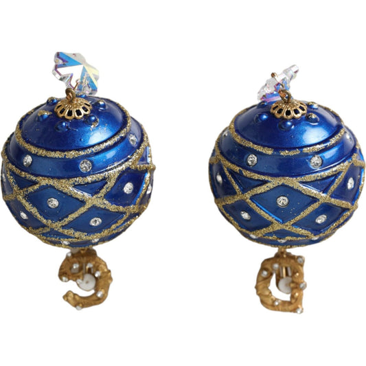 Dolce & Gabbana Gold Brass Blue Dangle Christmas Ball Crystal Clip On Earrings Earrings