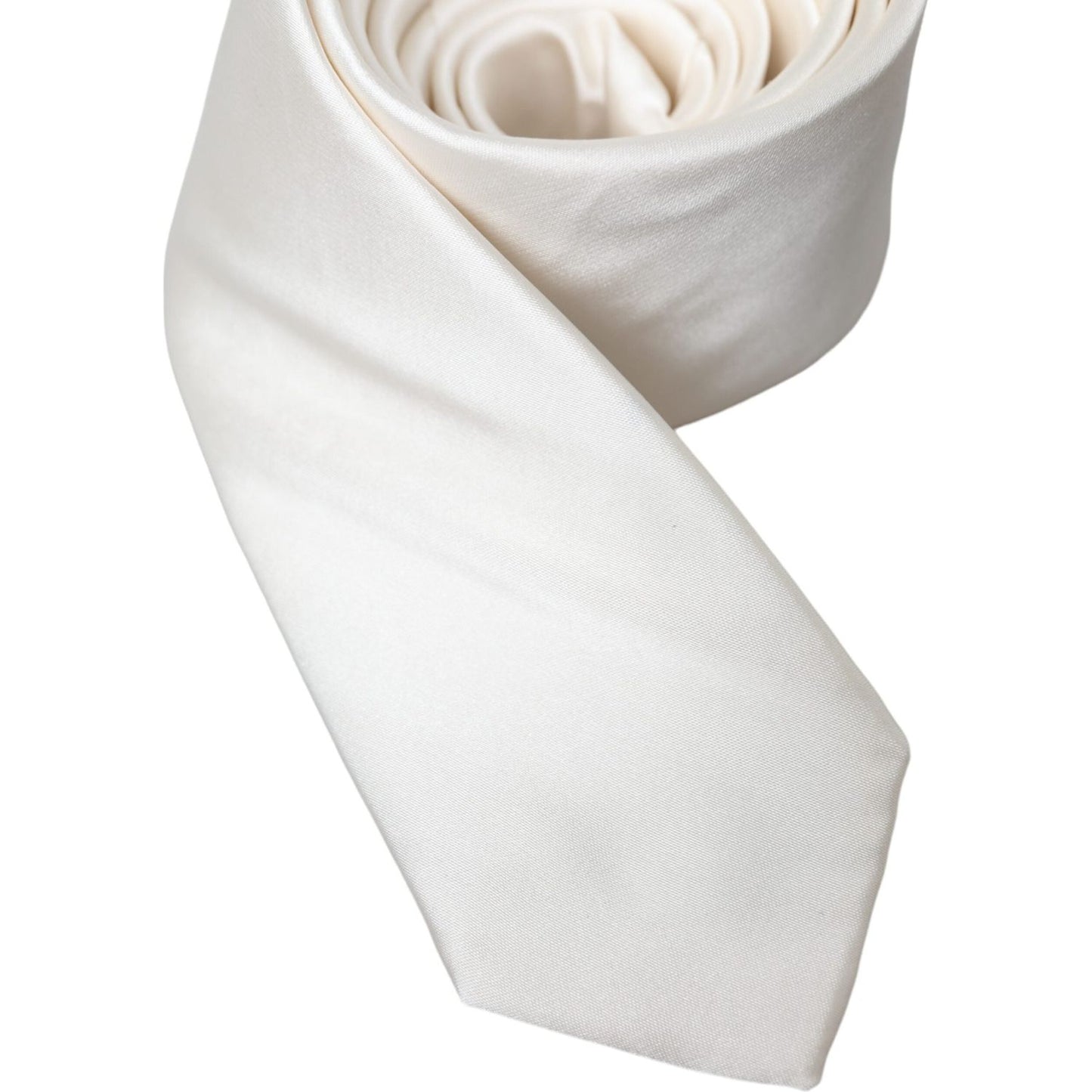 Dolce & Gabbana White Solid 100% Silk Adjustable Tie Dolce & Gabbana Light Gray