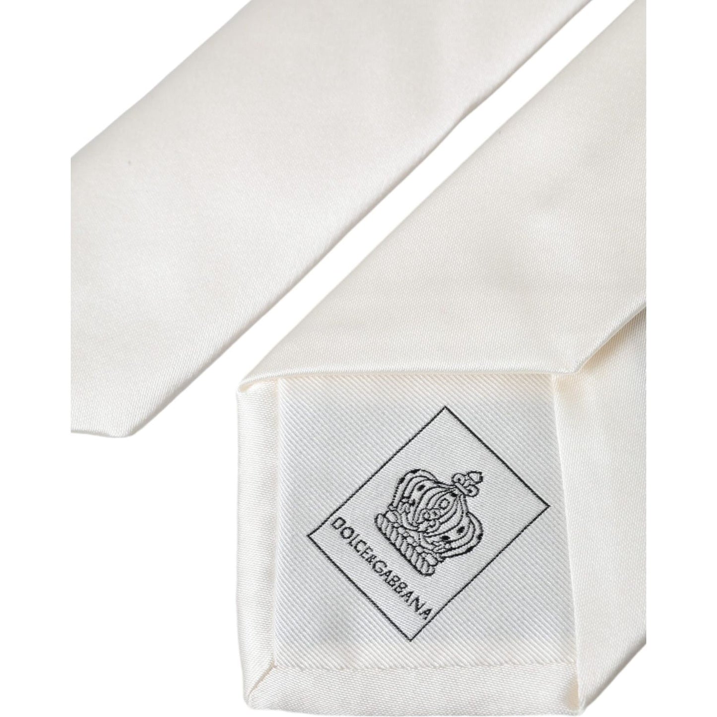 Dolce & Gabbana White Solid 100% Silk Adjustable Tie Dolce & Gabbana Light Gray