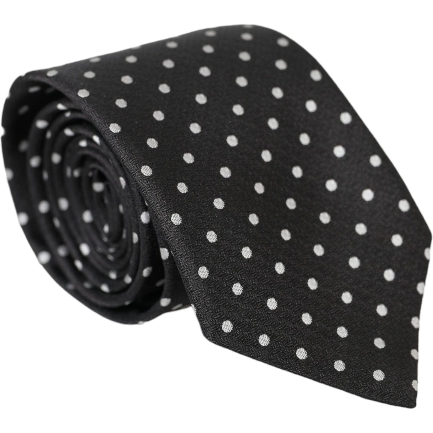 Dolce & Gabbana Black White Polka Dots 100% Silk Necktie Face Mask Dolce & Gabbana Dark Slate Gray