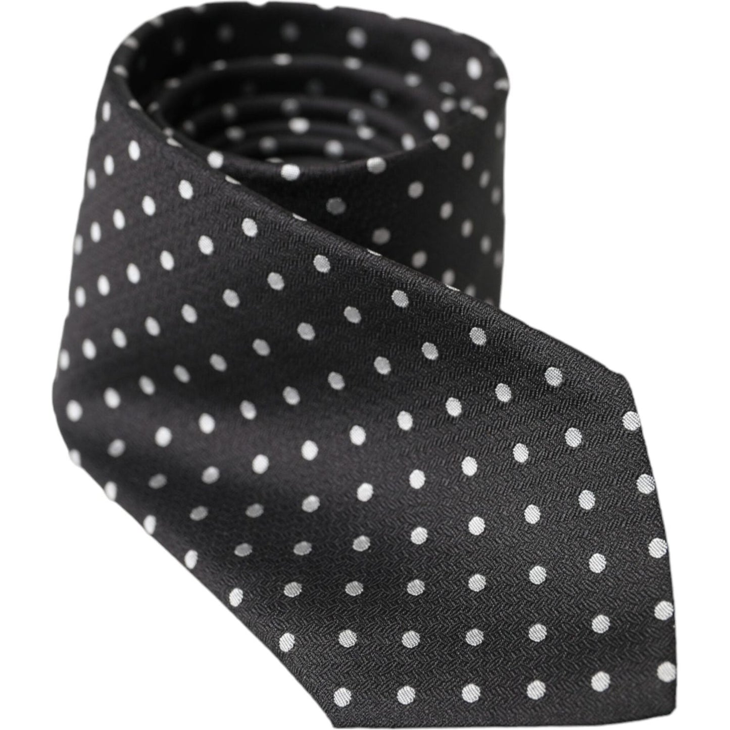 Dolce & Gabbana Black White Polka Dots 100% Silk Necktie Face Mask Dolce & Gabbana Dark Slate Gray