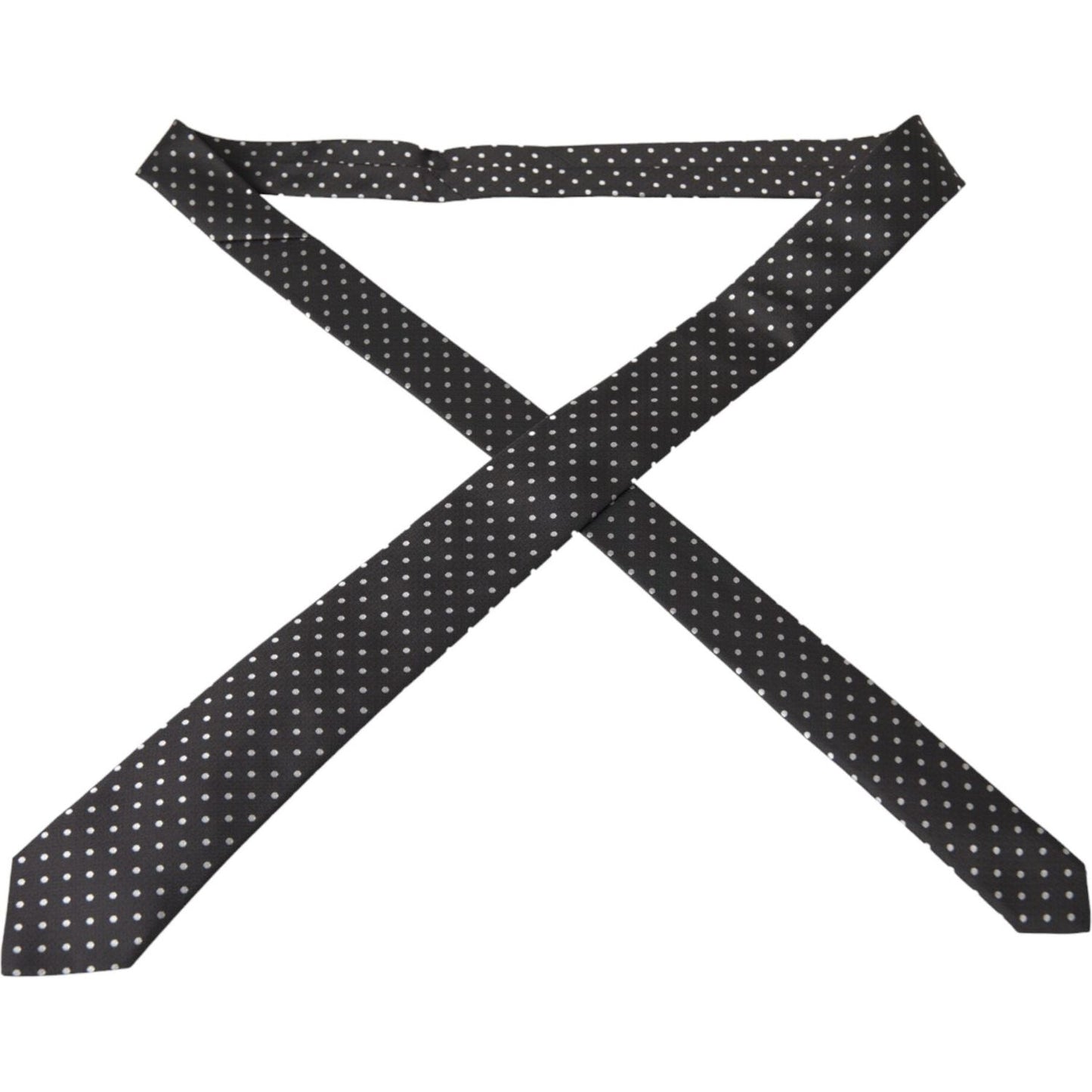 Dolce & Gabbana Black White Polka Dots 100% Silk Necktie Face Mask Dolce & Gabbana Dark Slate Gray