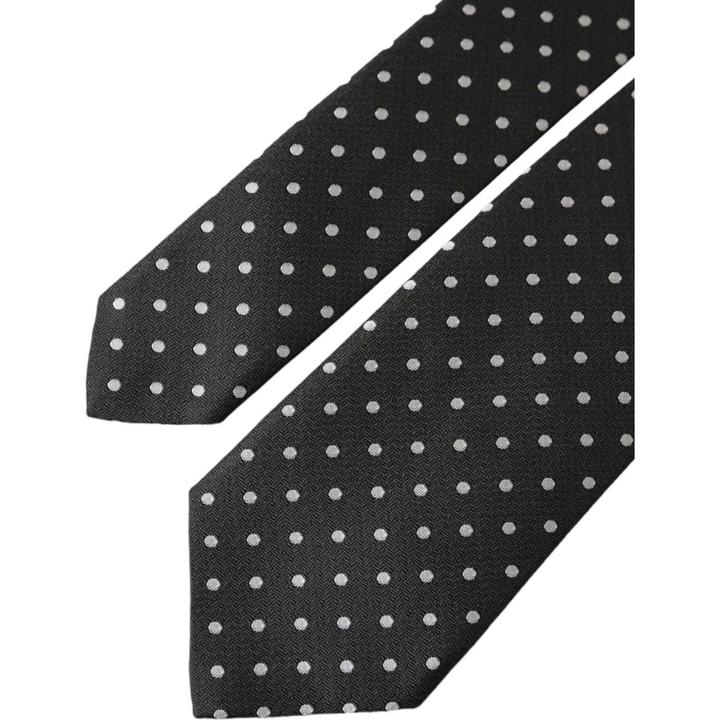Dolce & Gabbana Black White Polka Dots 100% Silk Necktie Face Mask Dolce & Gabbana Dark Slate Gray
