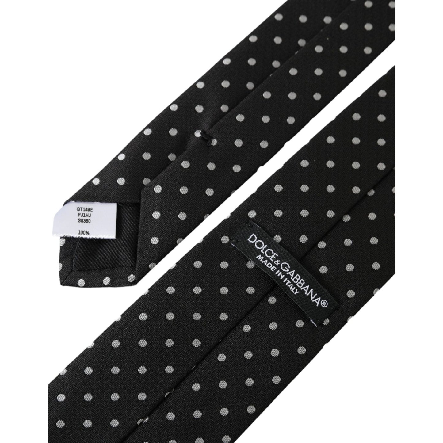 Dolce & Gabbana Black White Polka Dots 100% Silk Necktie Face Mask Dolce & Gabbana Black