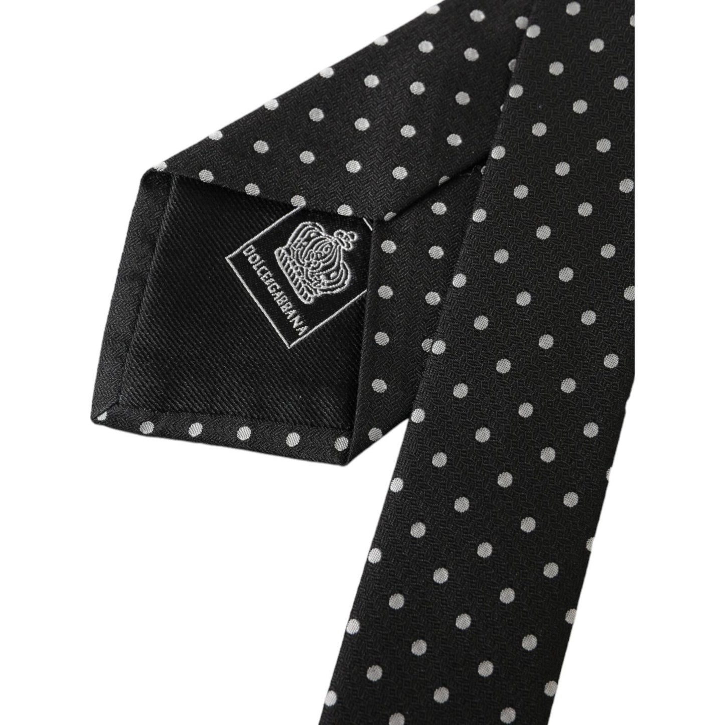 Dolce & Gabbana Black White Polka Dots 100% Silk Necktie Face Mask Dolce & Gabbana Black