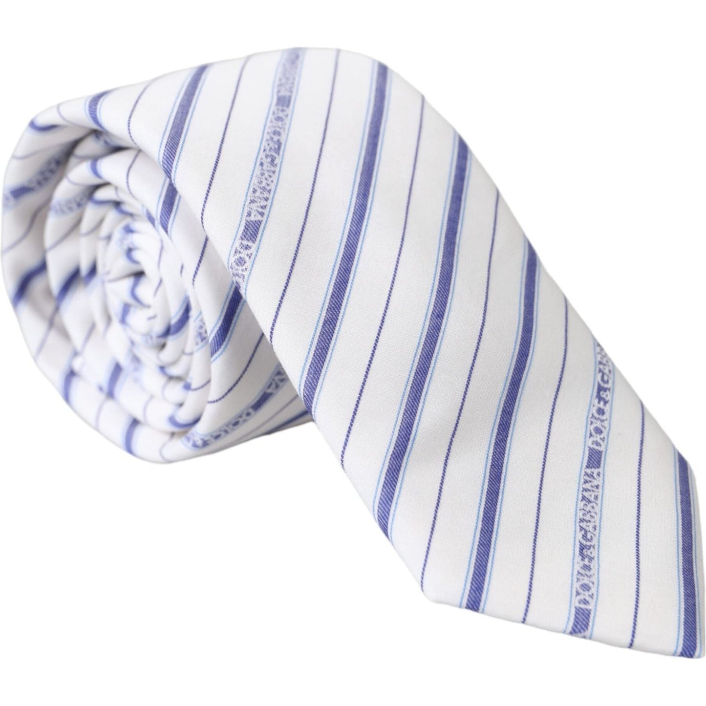 Dolce & Gabbana White Blue Stripes Silk Adjustable Tie Dolce & Gabbana Light Gray