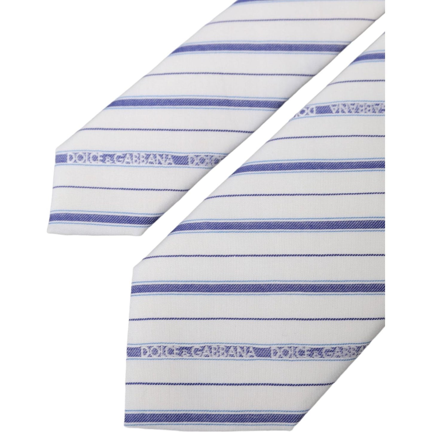 Dolce & Gabbana White Blue Stripes Silk Adjustable Tie Dolce & Gabbana Light Gray