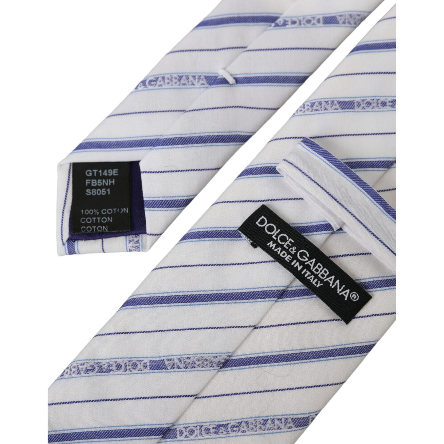 Dolce & Gabbana White Blue Stripes Silk Adjustable Tie Dolce & Gabbana Gray