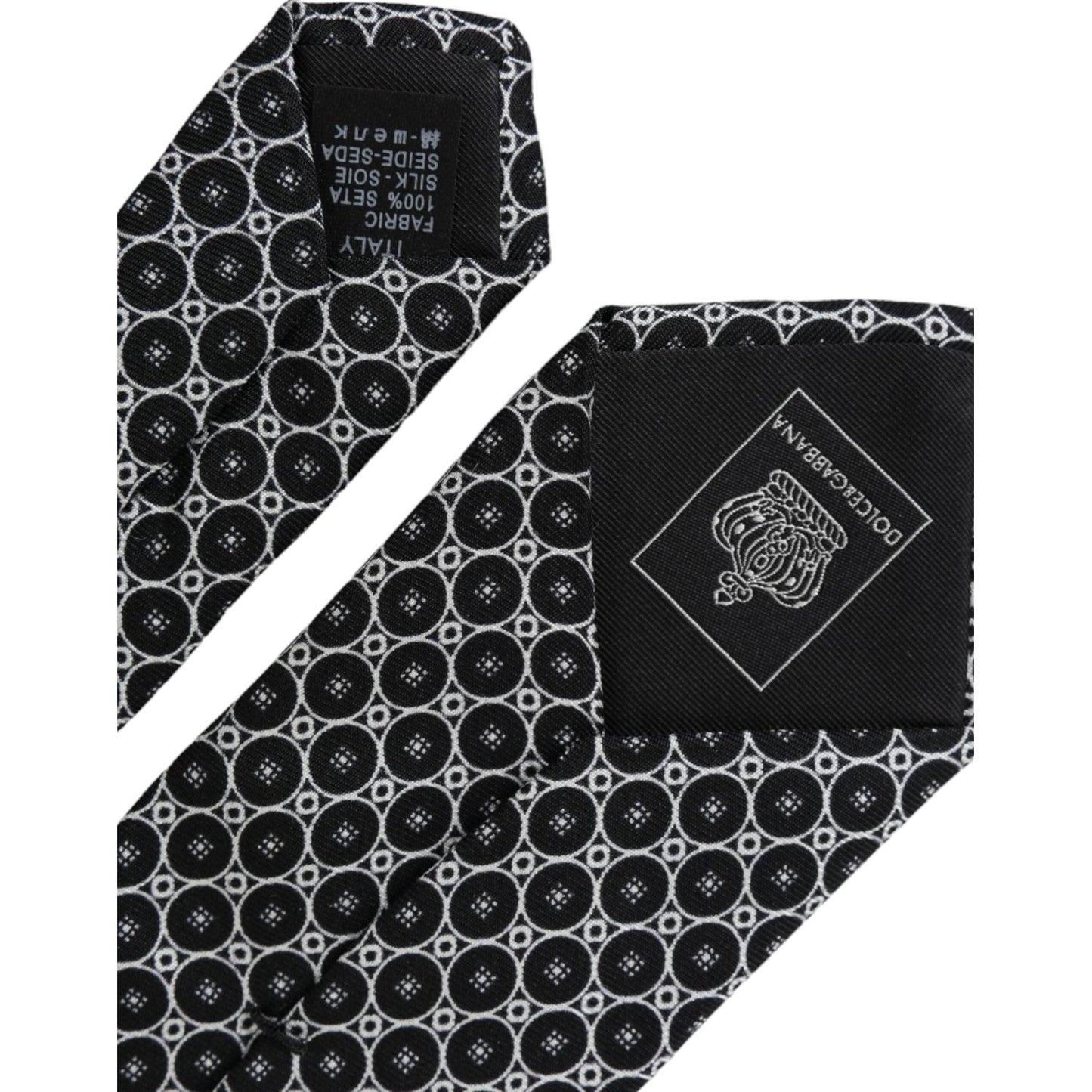 Dolce & Gabbana Black White Patterned Silk Adjustable Men Tie Dolce & Gabbana Black