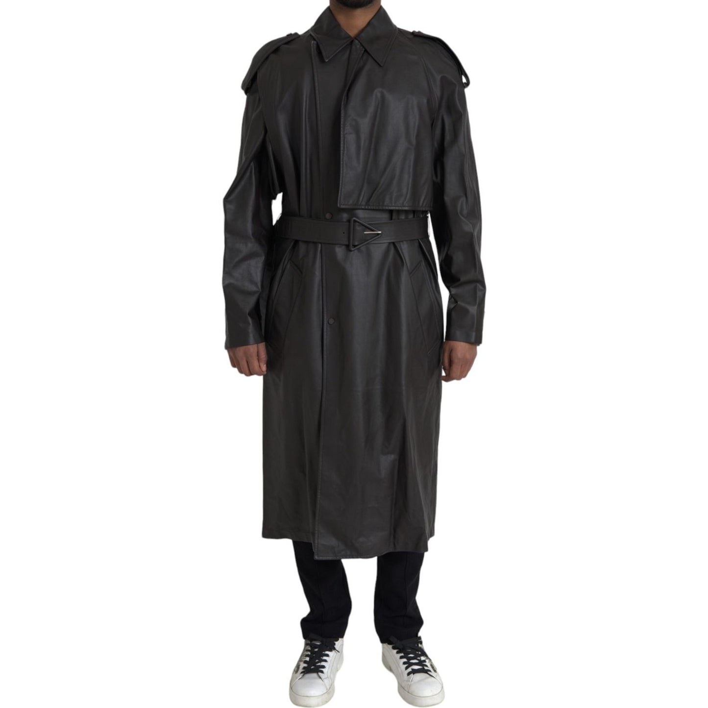 Bottega Veneta Black Matte Waterproof Leather Coat Jacket Bottega Veneta Dark Slate Gray