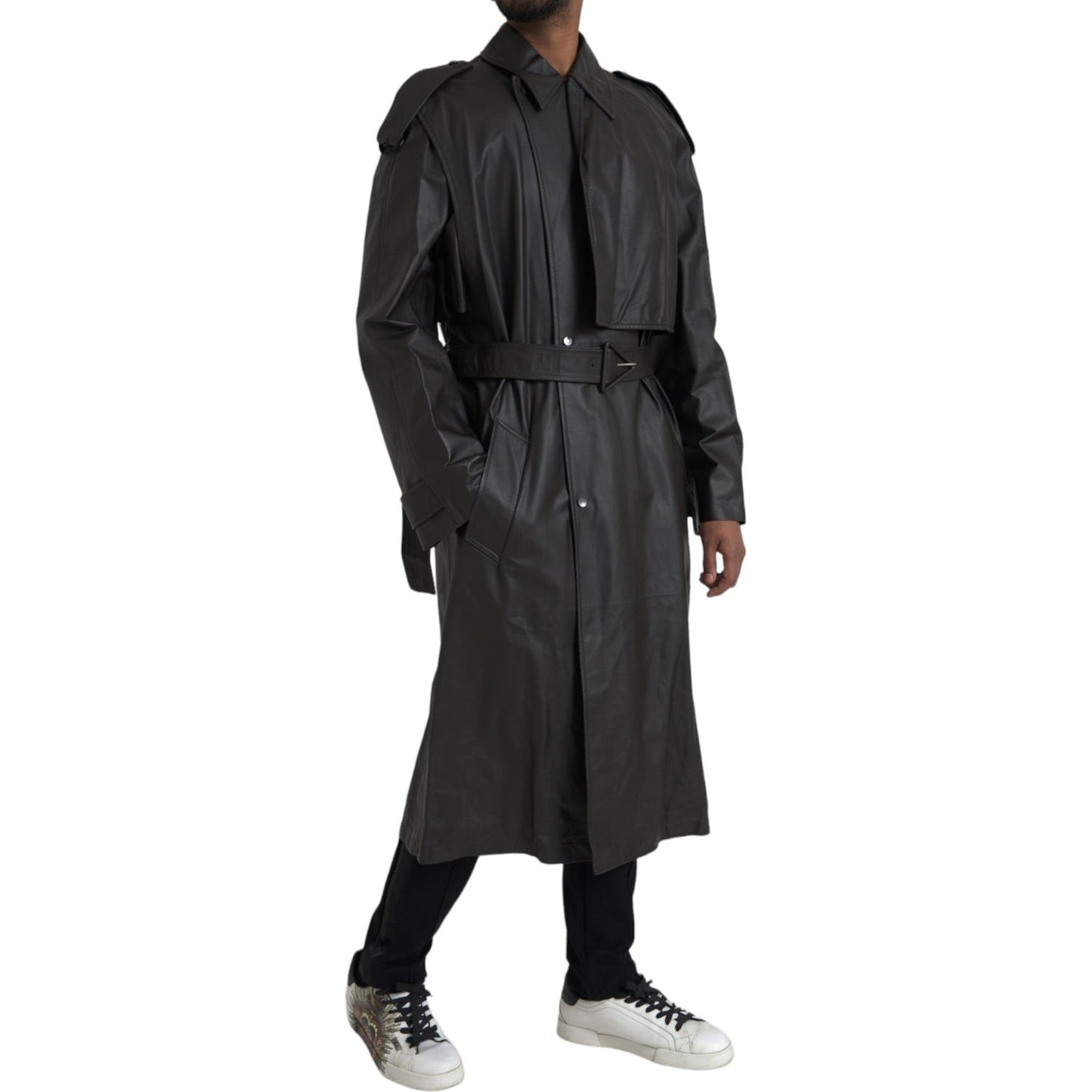 Bottega Veneta Black Matte Waterproof Leather Coat Jacket Bottega Veneta Dark Slate Gray