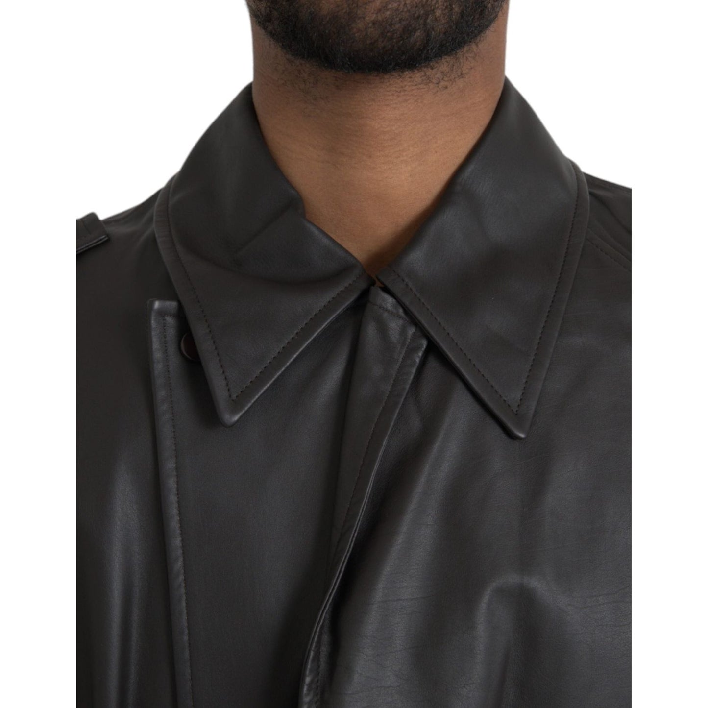Bottega Veneta Black Matte Waterproof Leather Coat Jacket Bottega Veneta Dark Slate Gray