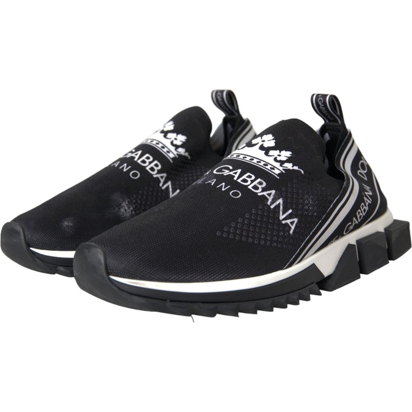 Dolce & Gabbana Black White Sorrento Slip On Sneakers Shoes