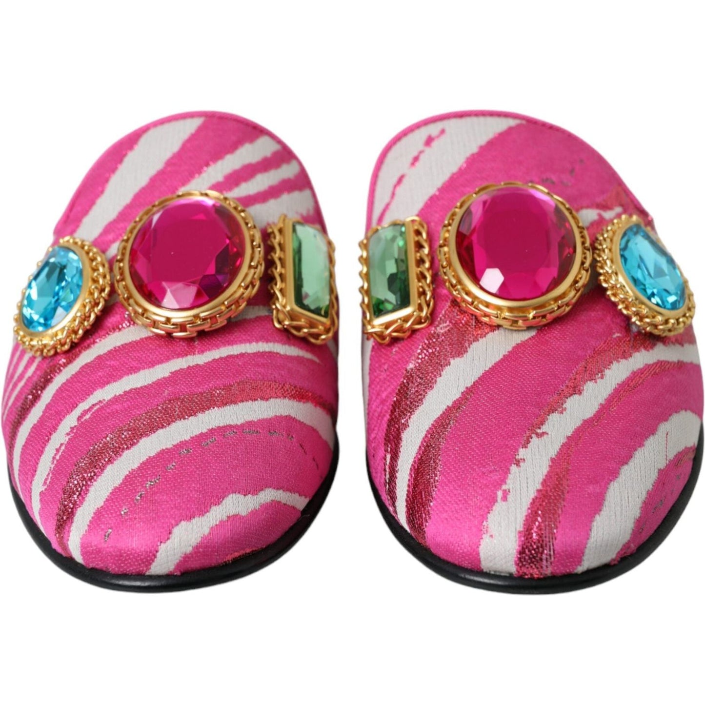 Dolce & Gabbana Pink Jacquard Crystal Mule Flat Sandals Shoes Dolce & Gabbana Maroon