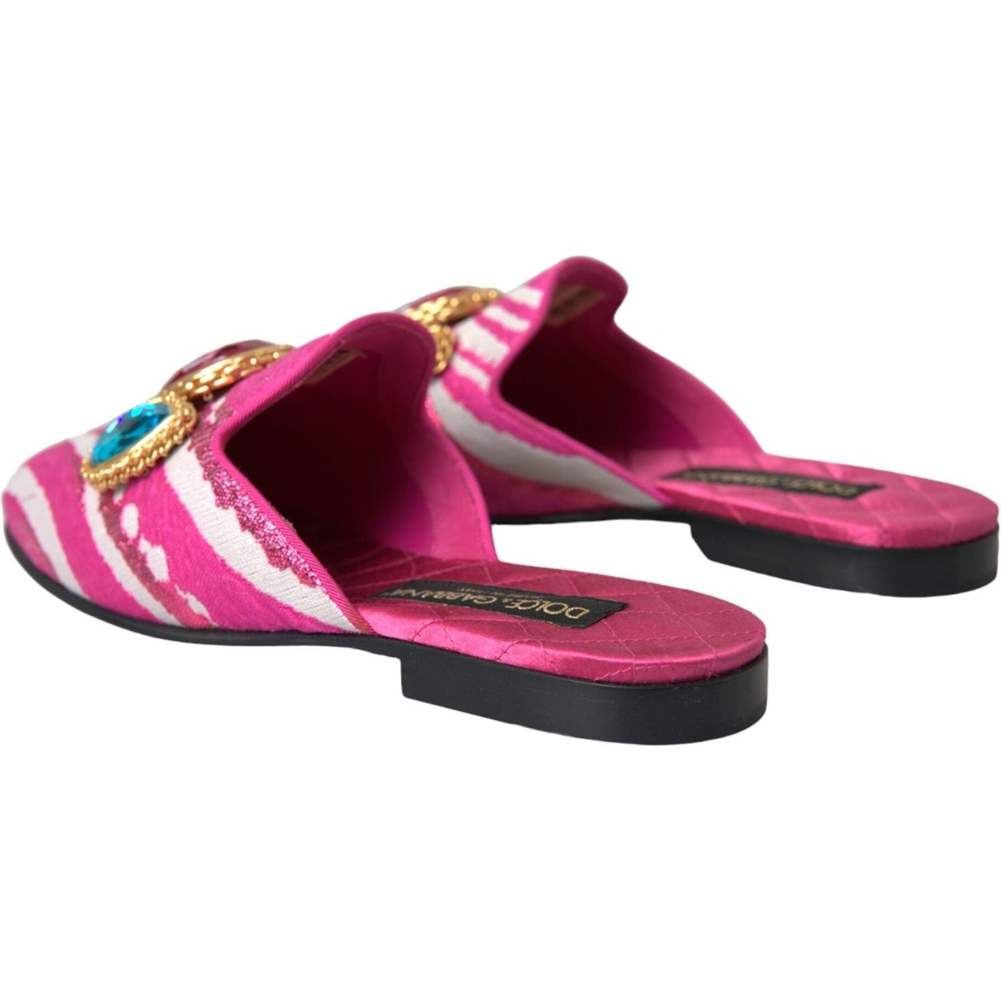 Dolce & Gabbana Pink Jacquard Crystal Mule Flat Sandals Shoes Dolce & Gabbana Maroon
