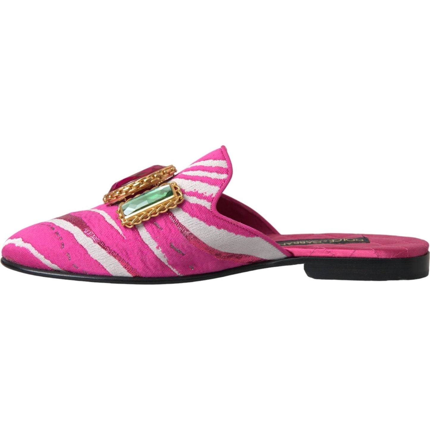 Dolce & Gabbana Pink Jacquard Crystal Mule Flat Sandals Shoes Dolce & Gabbana Maroon