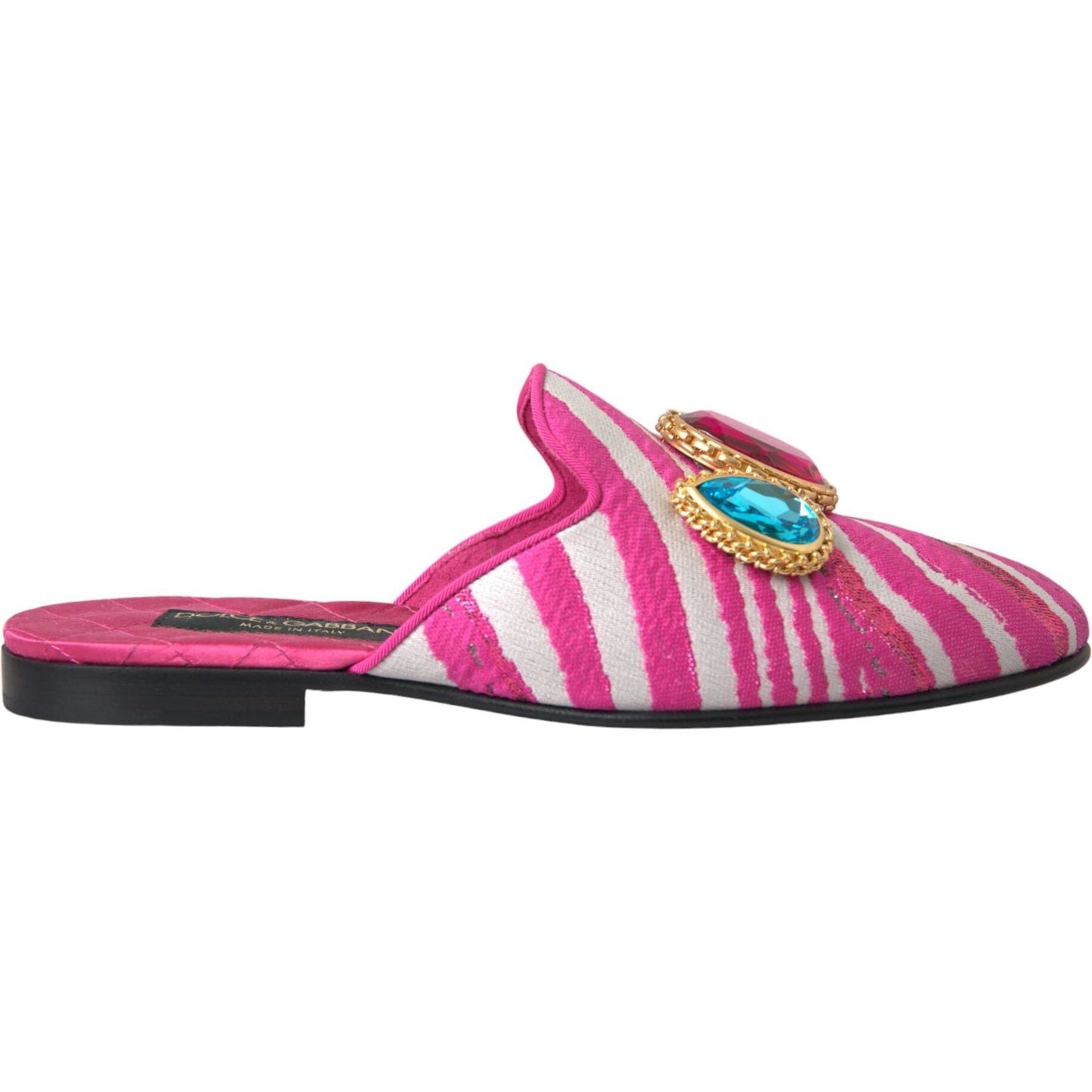 Dolce & Gabbana Pink Jacquard Crystal Mule Flat Sandals Shoes Dolce & Gabbana Pale Violet Red