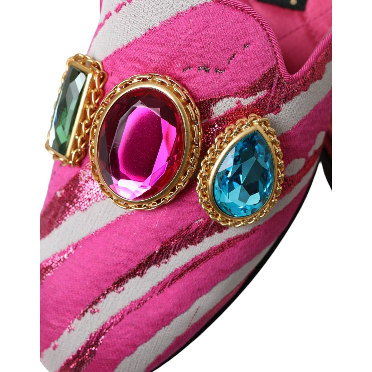 Dolce & Gabbana Pink Jacquard Crystal Mule Flat Sandals Shoes Dolce & Gabbana Maroon