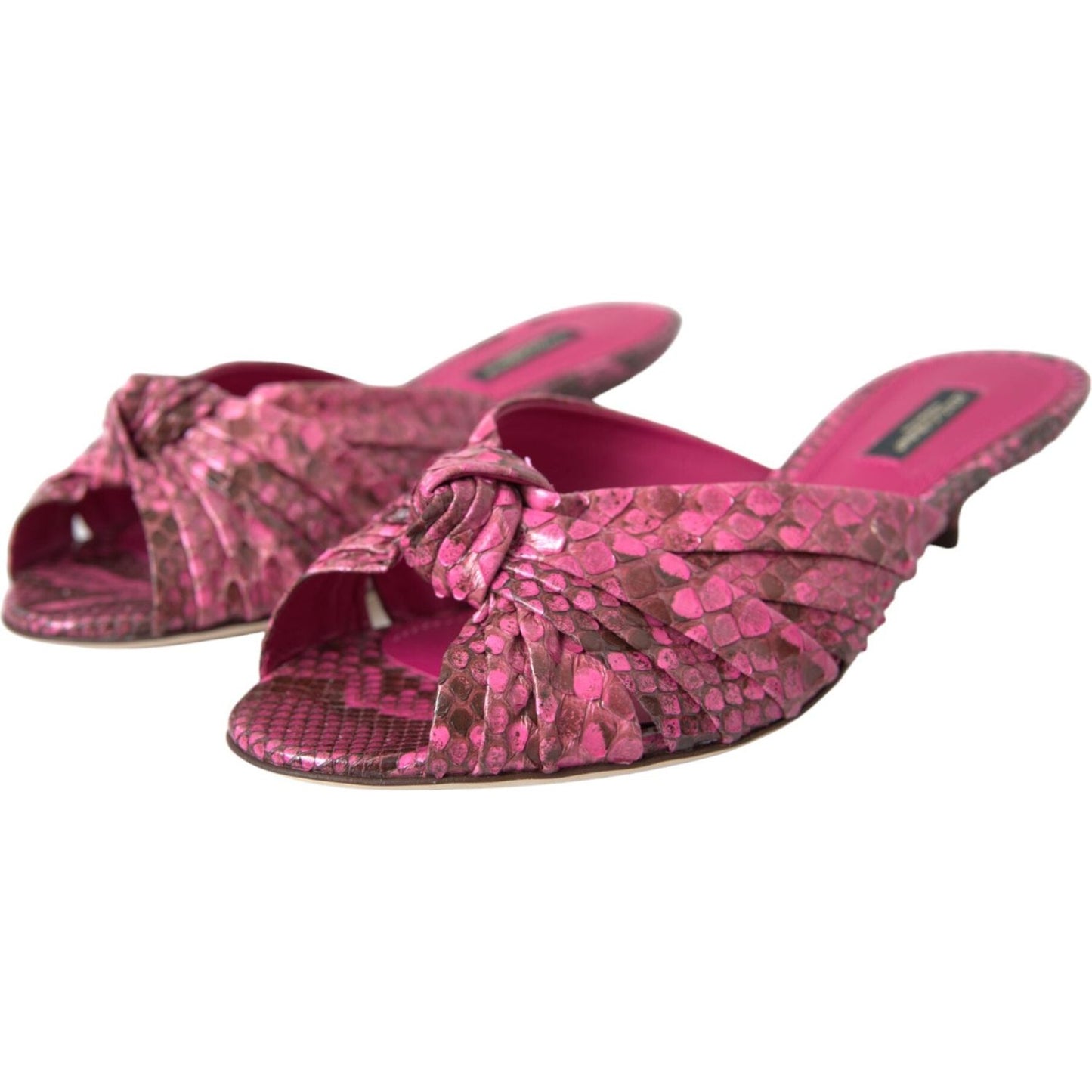 Dolce & Gabbana Pink Exotic Leather Kitten Heels Slides Shoes Dolce & Gabbana Maroon