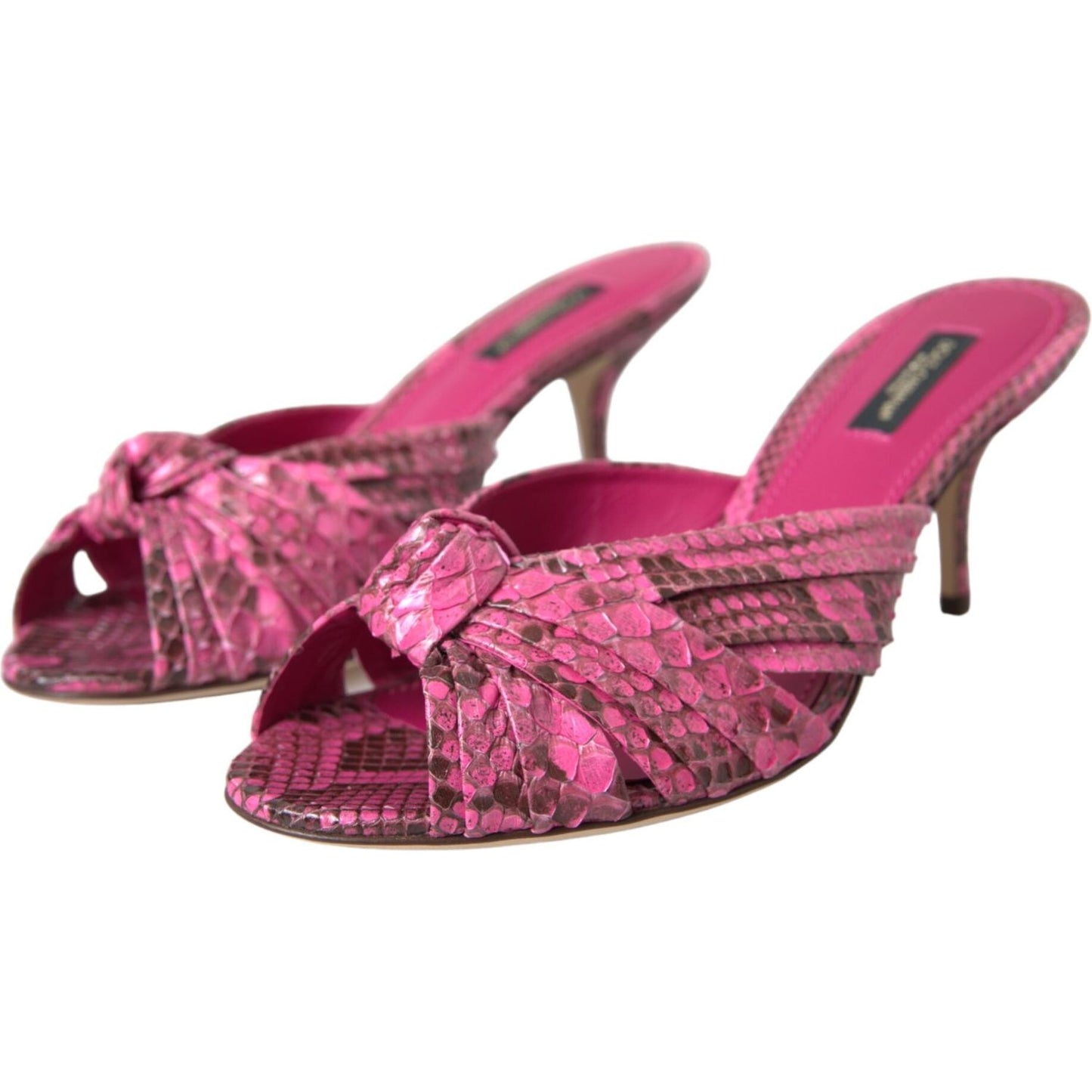 Dolce & Gabbana Pink Exotic Leather Kitten Heels Slides Shoes Dolce & Gabbana Maroon