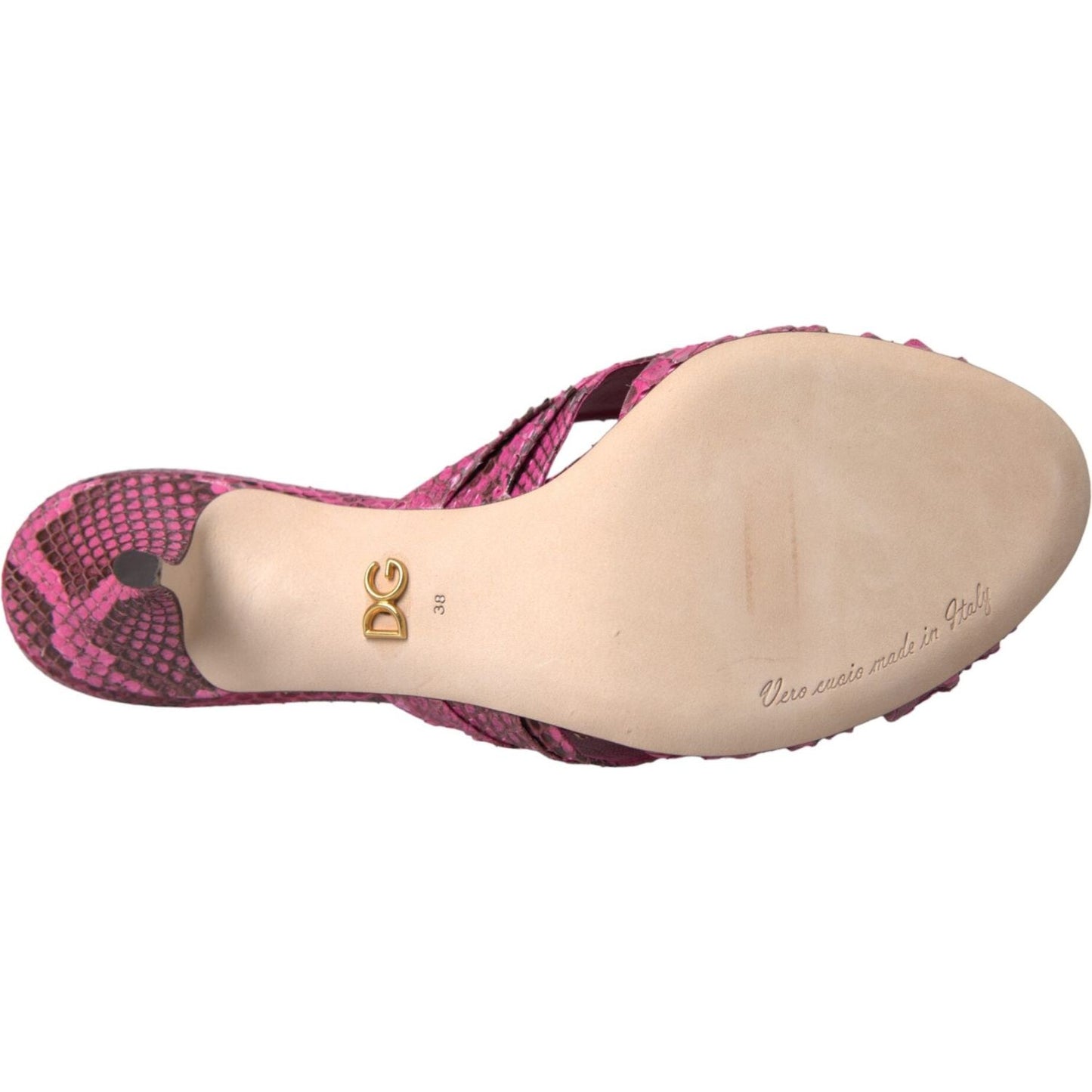 Dolce & Gabbana Pink Exotic Leather Kitten Heels Slides Shoes Dolce & Gabbana Tan